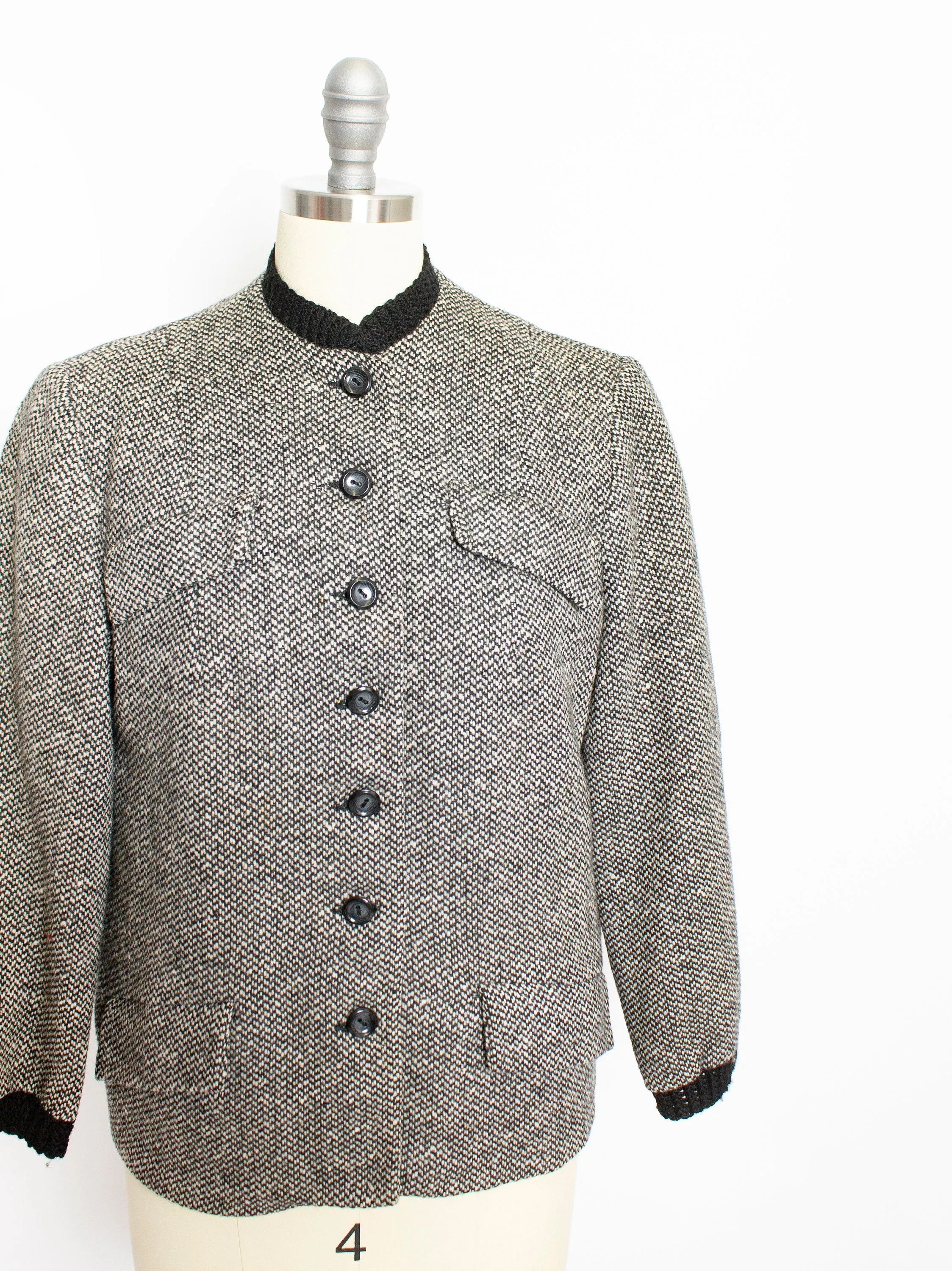 1950s Jacket Black & White Wool Fleck Small