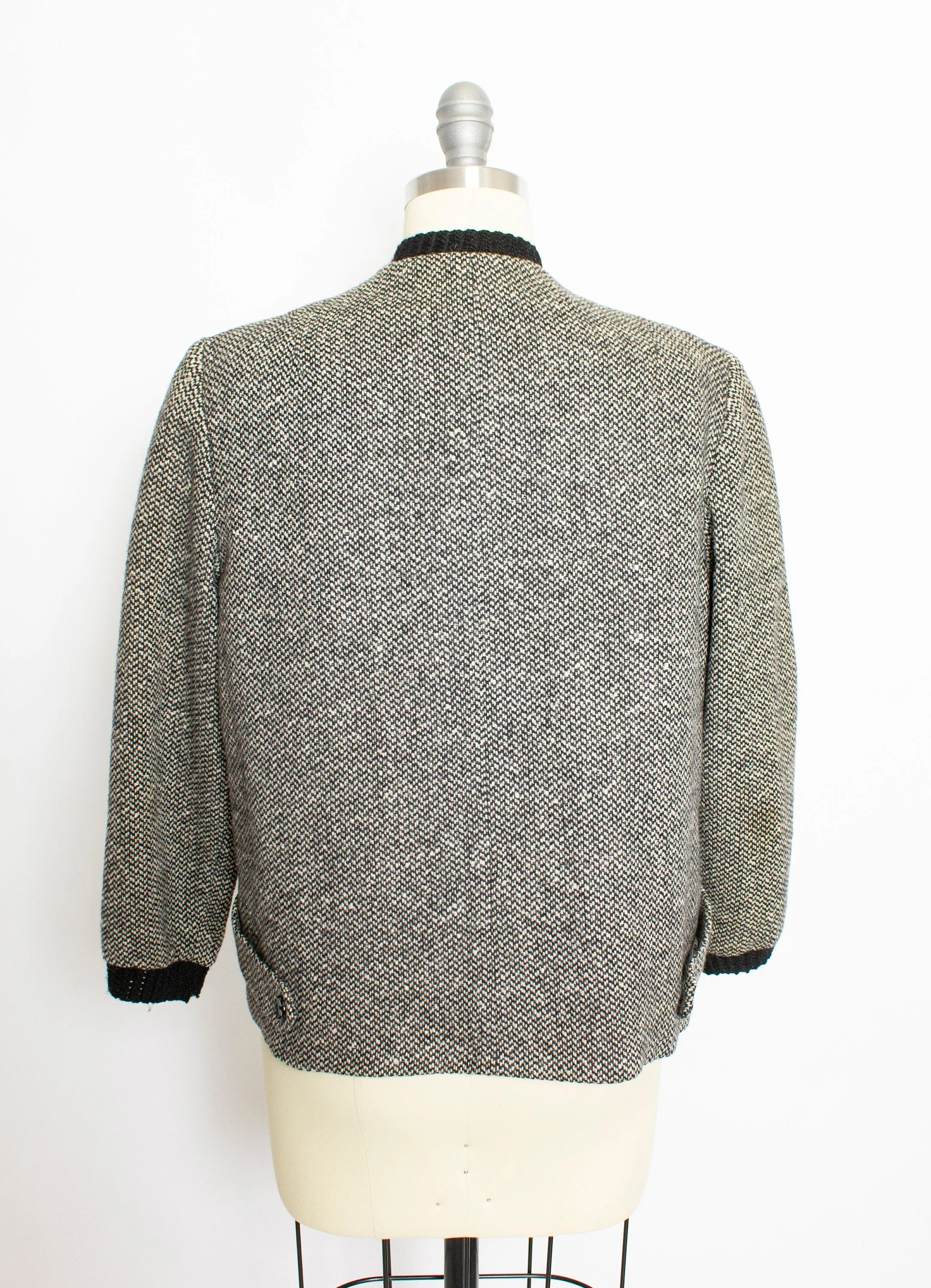 1950s Jacket Black & White Wool Fleck Small