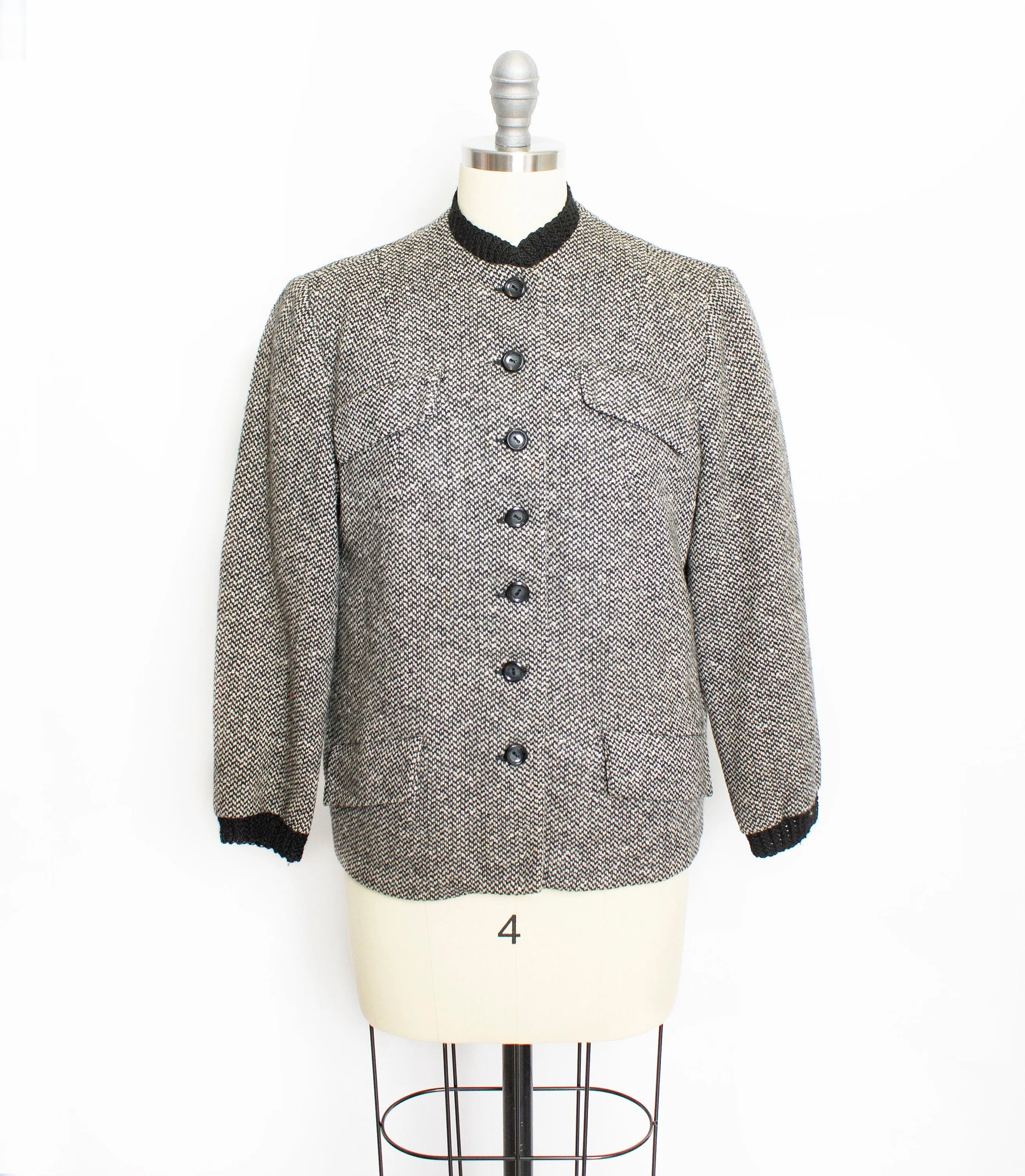 1950s Jacket Black & White Wool Fleck Small