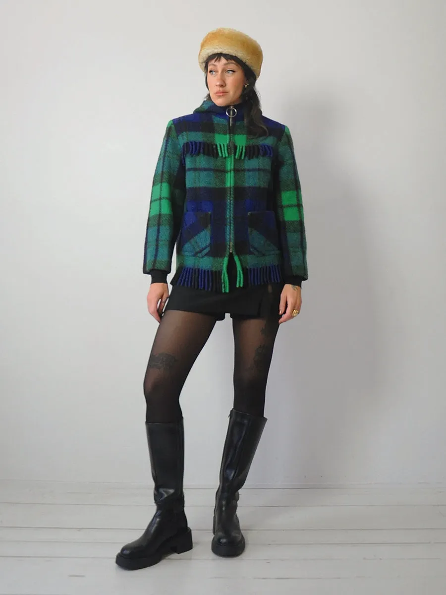 1960's Irish Wool Fringe Plaid Coat