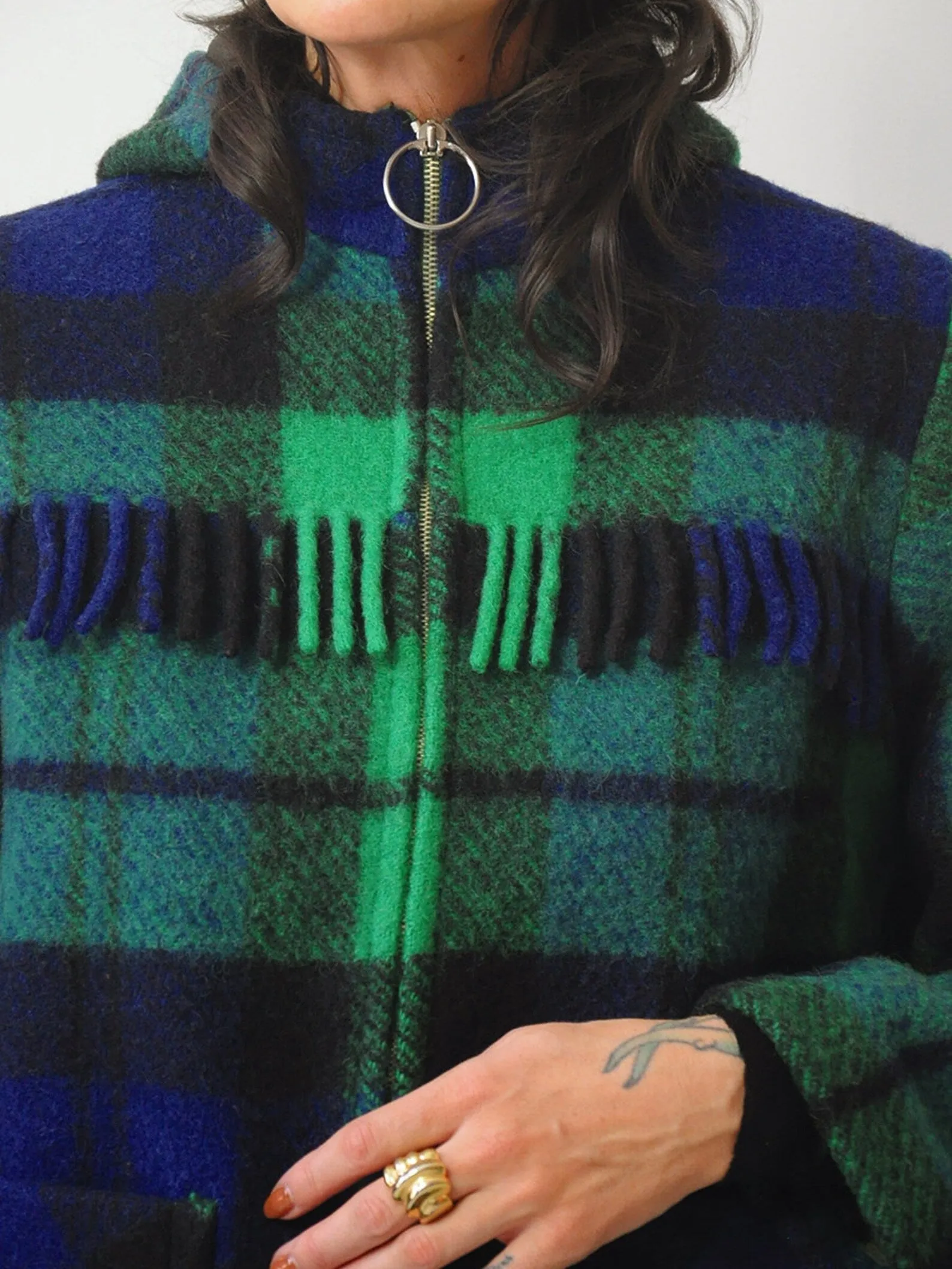 1960's Irish Wool Fringe Plaid Coat