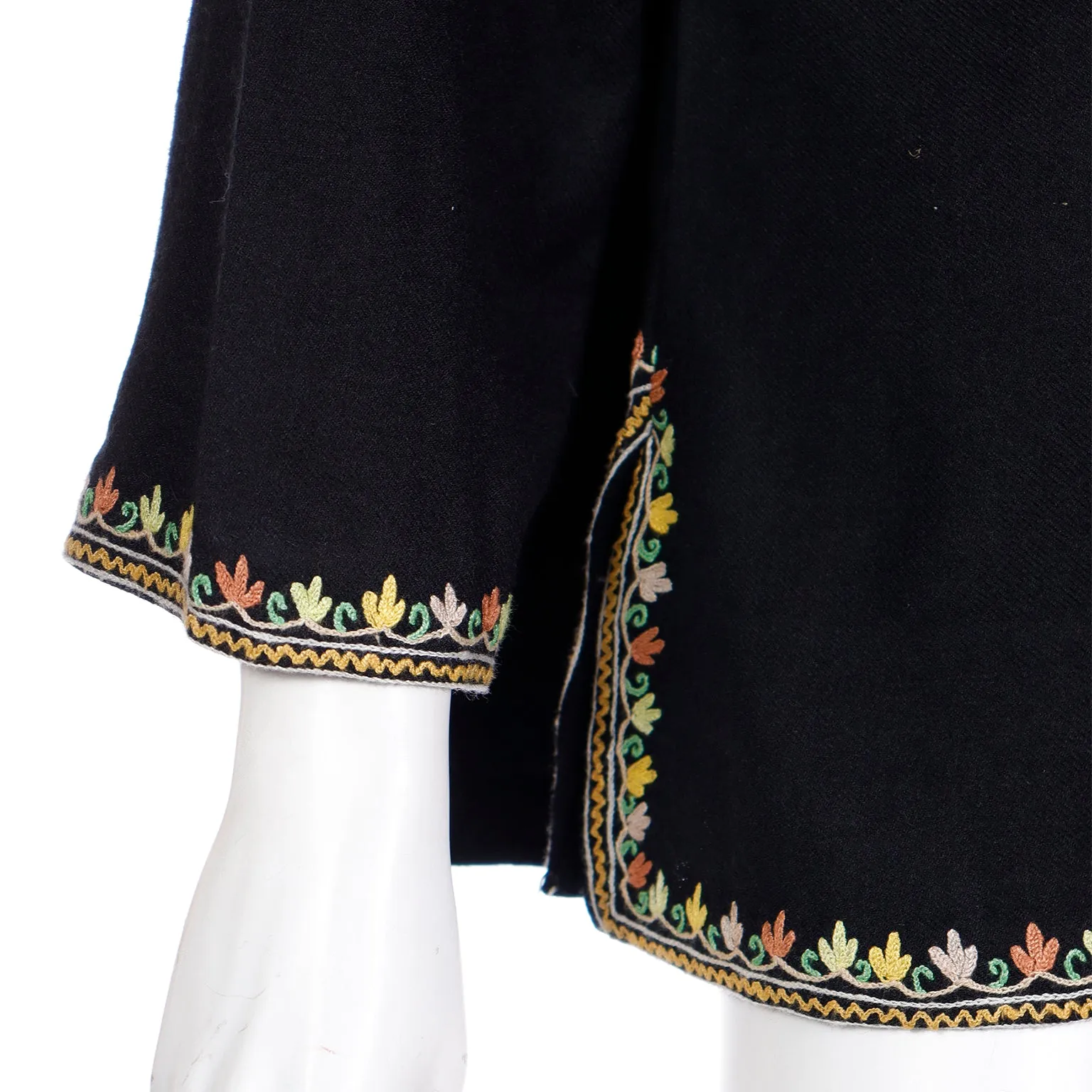 1960s Vintage Black Tunic Top With Fine Aari Kashmiri Embroidery