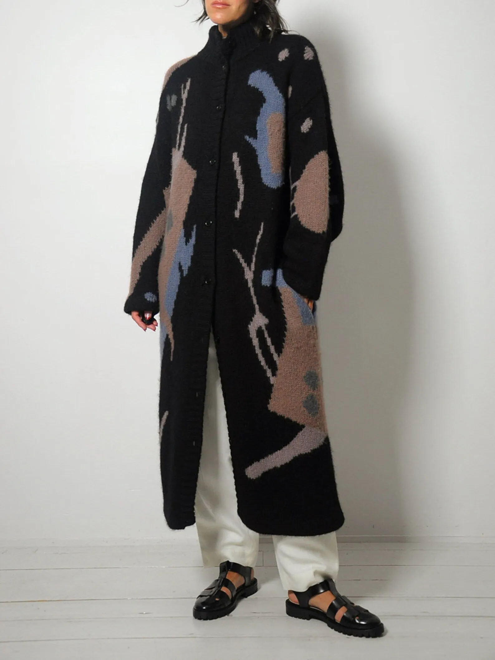 1980's Geometric Wool Sweater Coat