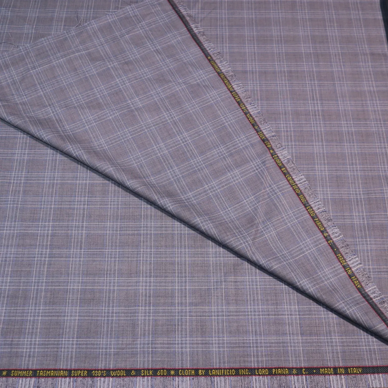 2 YDS Light Gray with Blue Accents Glen Check Loro Piana Summer Tasmanian Super 130's Wool & Silk 600 Fabric