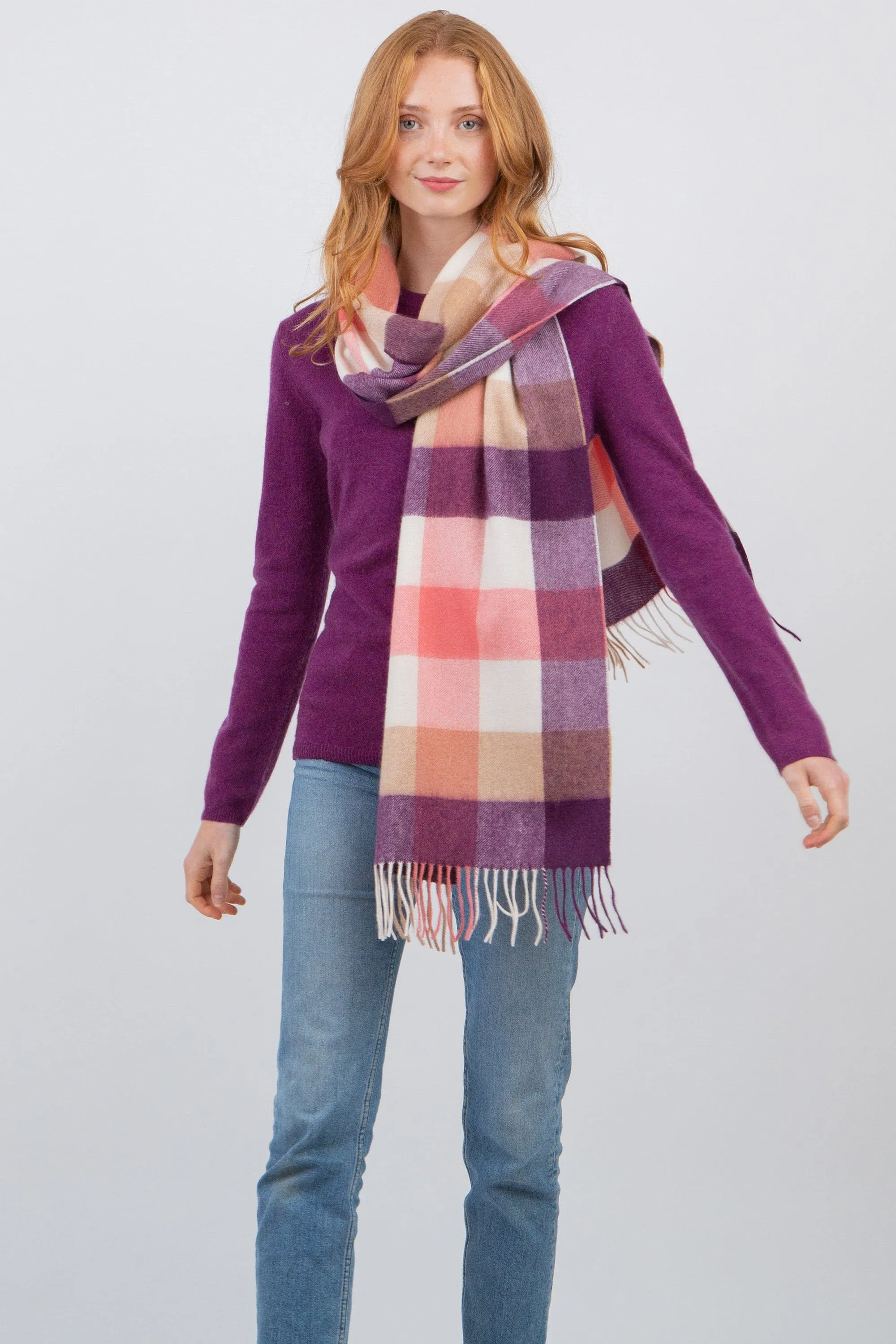 5 Square Check Cashmere Wide Scarf - Eminence