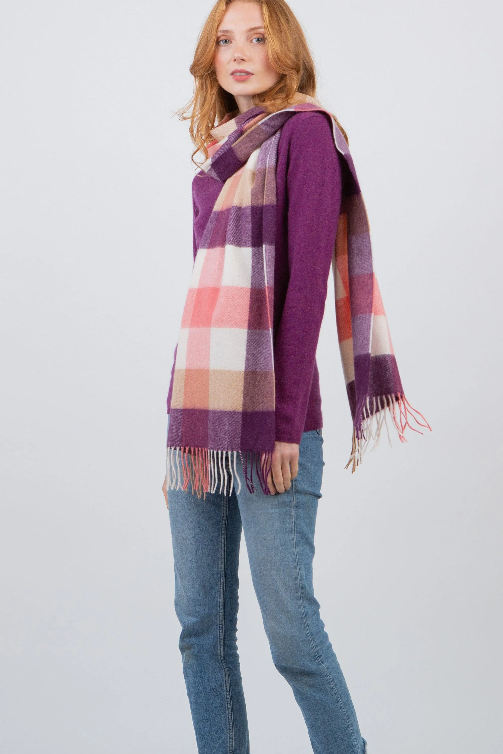 5 Square Check Cashmere Wide Scarf - Eminence