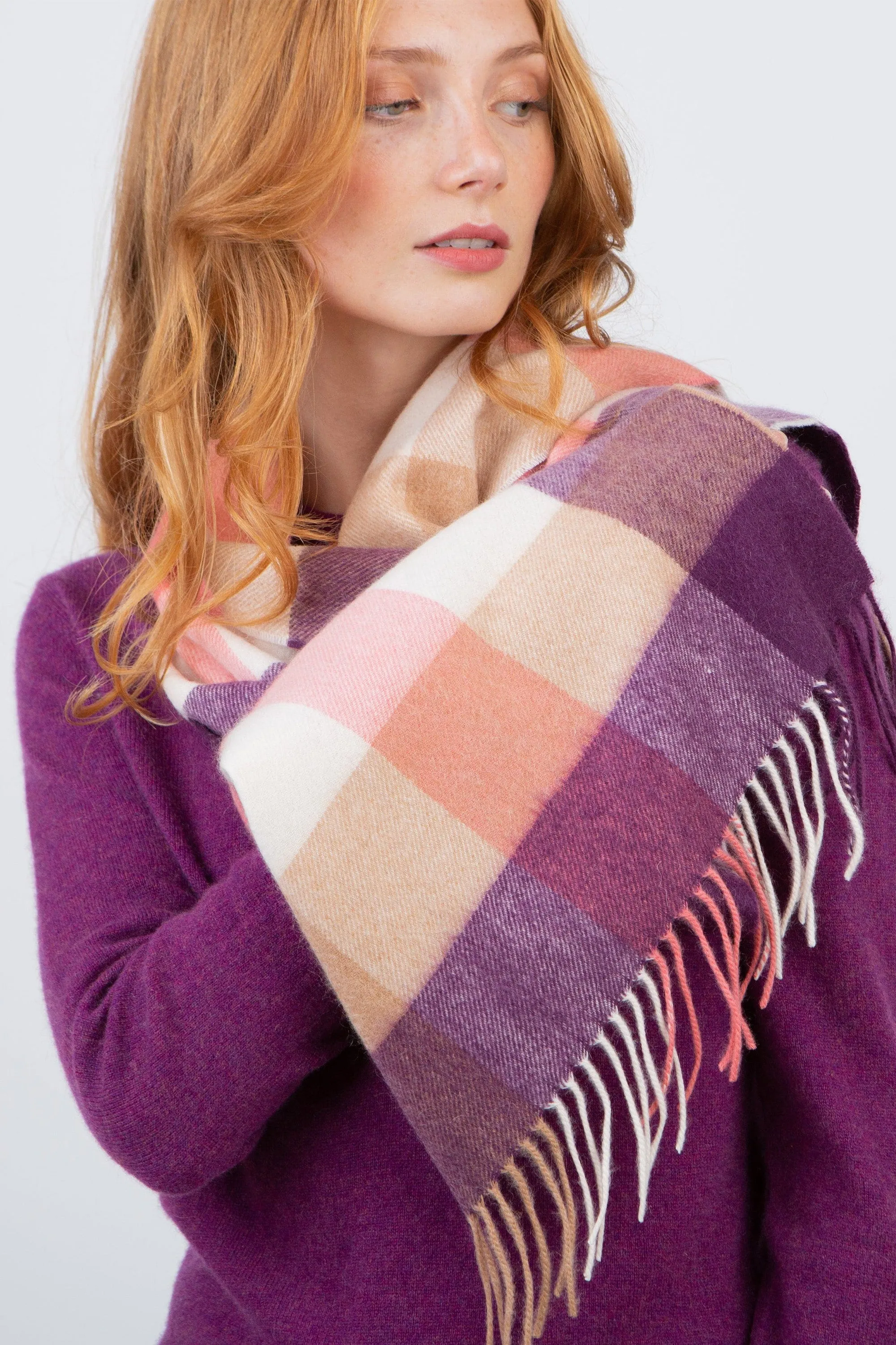 5 Square Check Cashmere Wide Scarf - Eminence