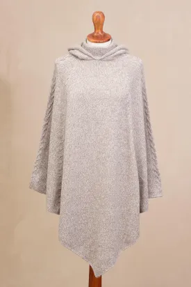 Adventurous Style in Taupe Knit Alpaca Blend Hooded Poncho in Taupe from Peru