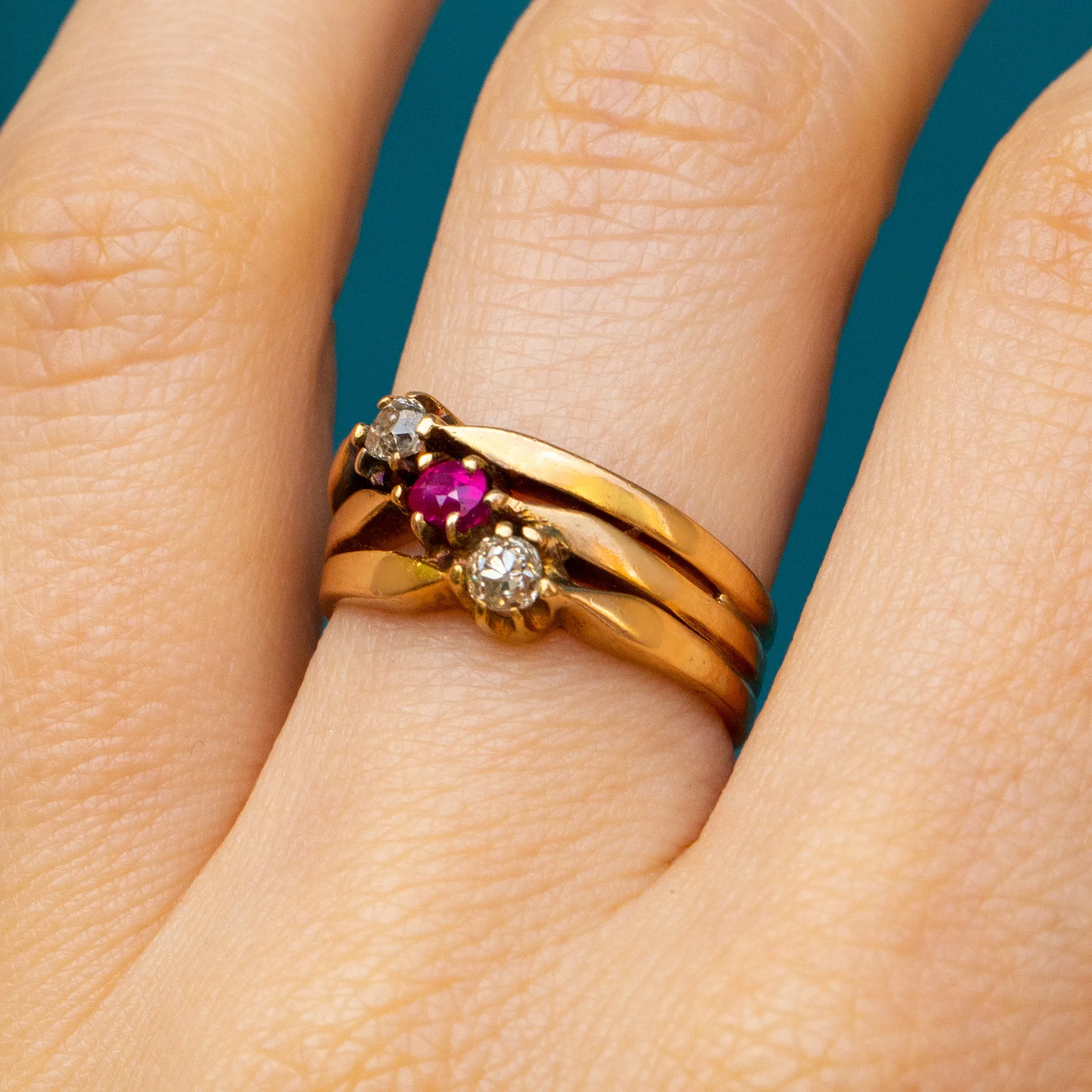 Antique 18ct Gold Ruby Diamond Harem Ring