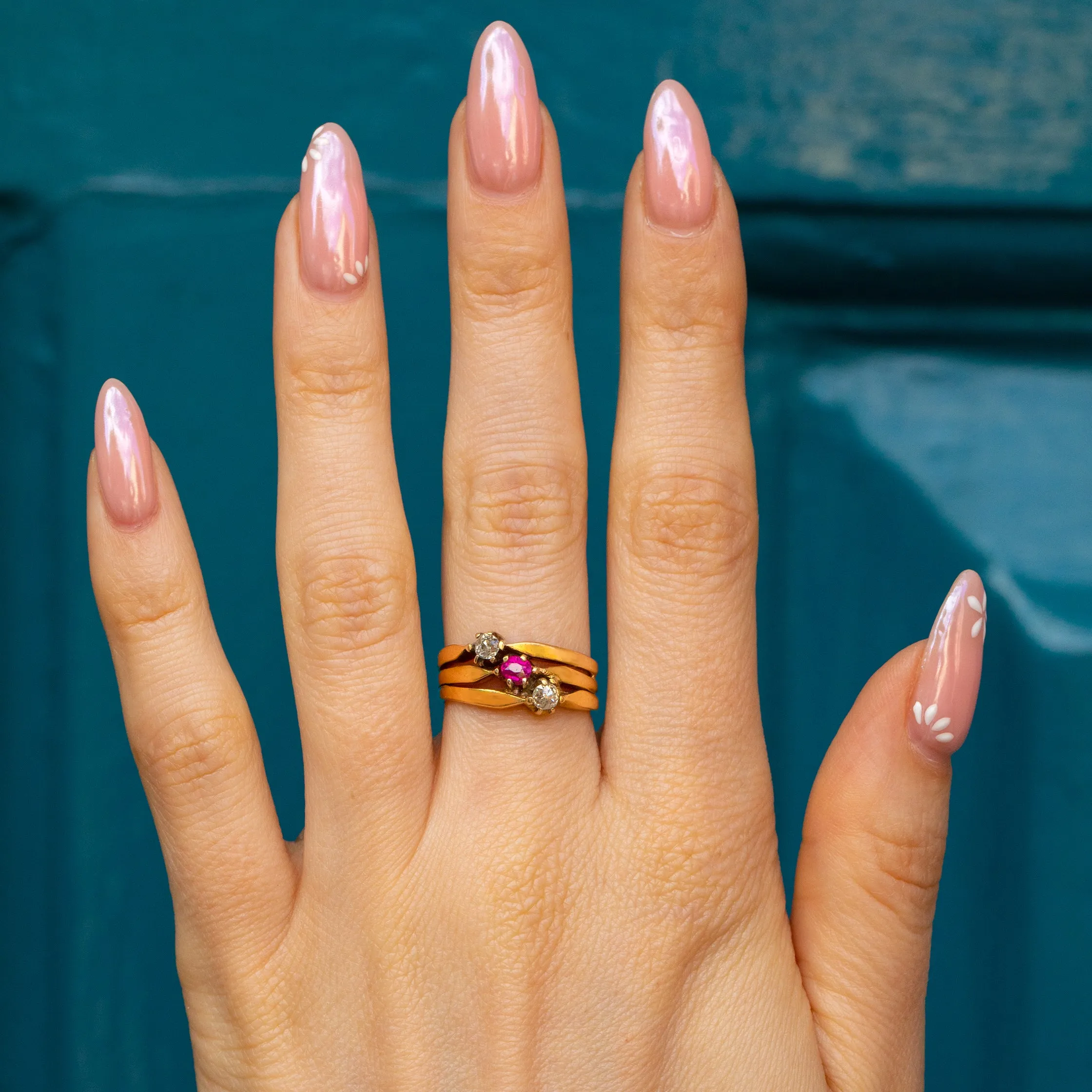 Antique 18ct Gold Ruby Diamond Harem Ring