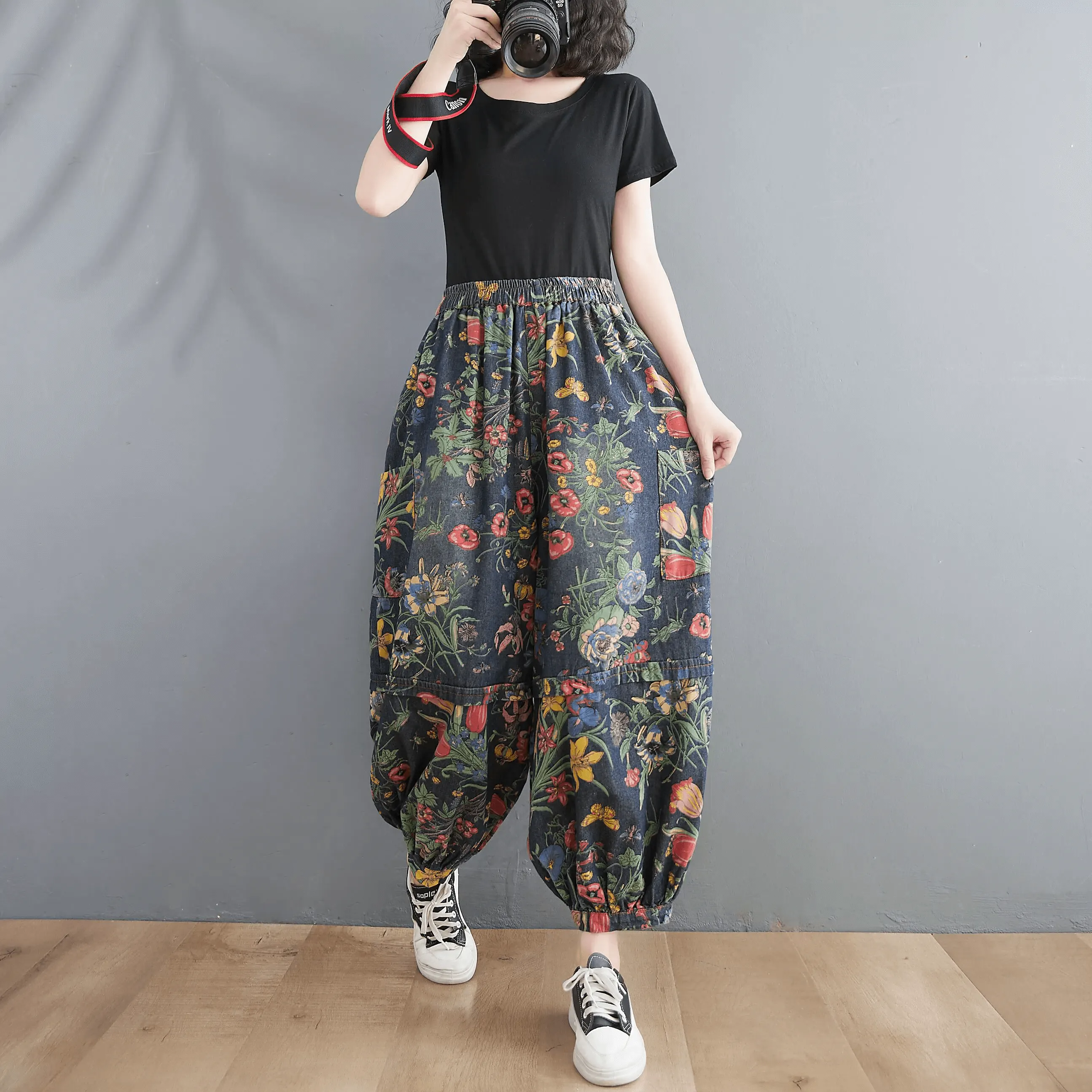 Babakud Women Autumn Retro Blossom High-Waist Harem Pants