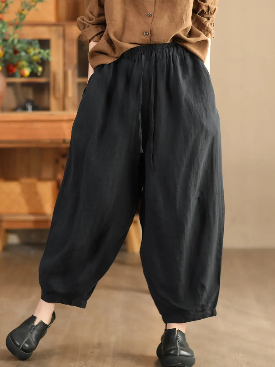 Babakud Women Autumn Retro Loose Solid Colors Hemp Harem Pants