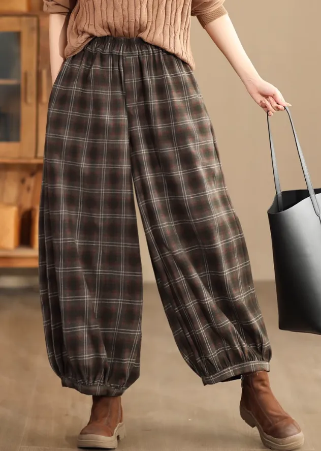 Babakud Women Autumn Retro Plaid Woolen Harem Pants