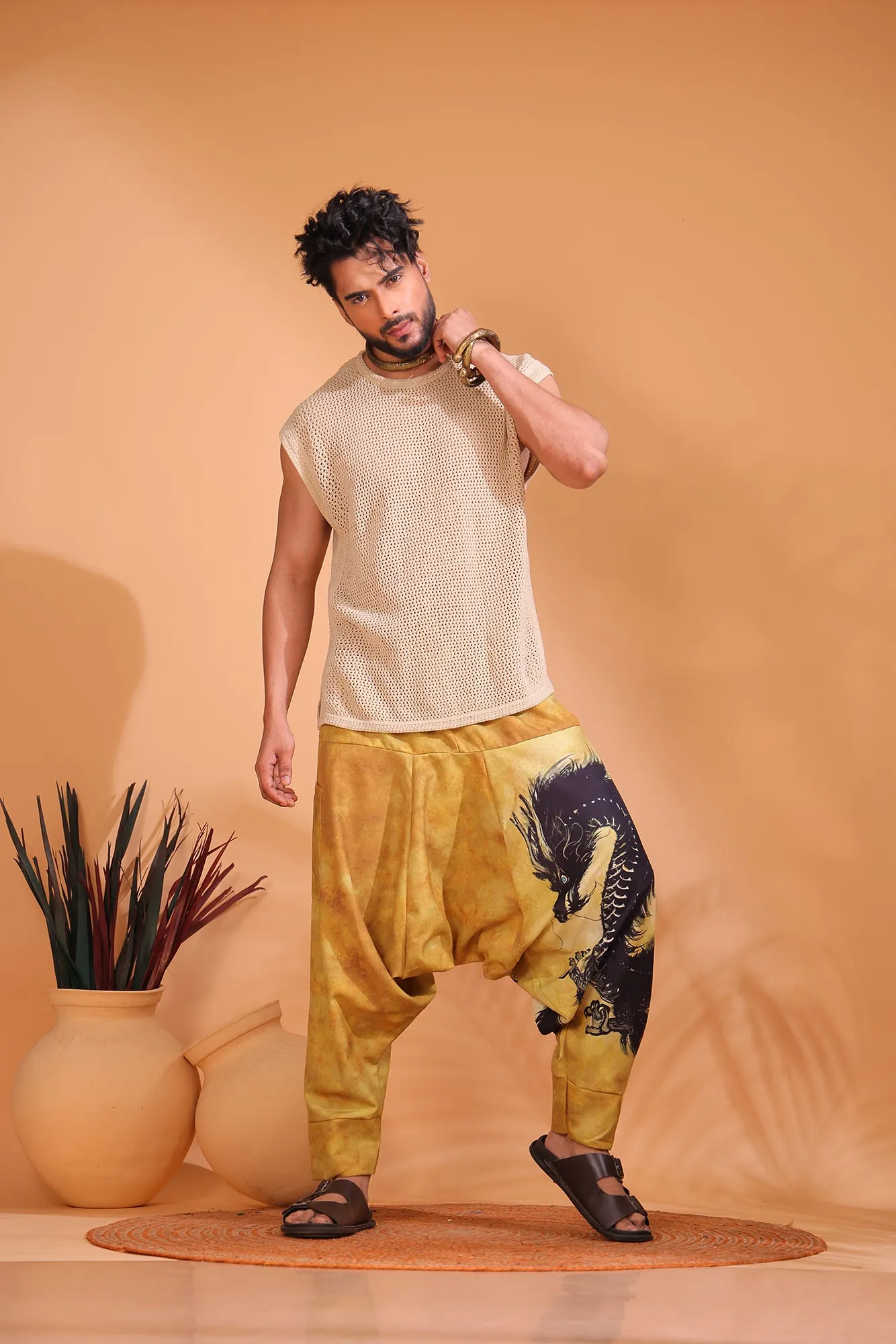 Beige Dragon Unisex Harem Pant