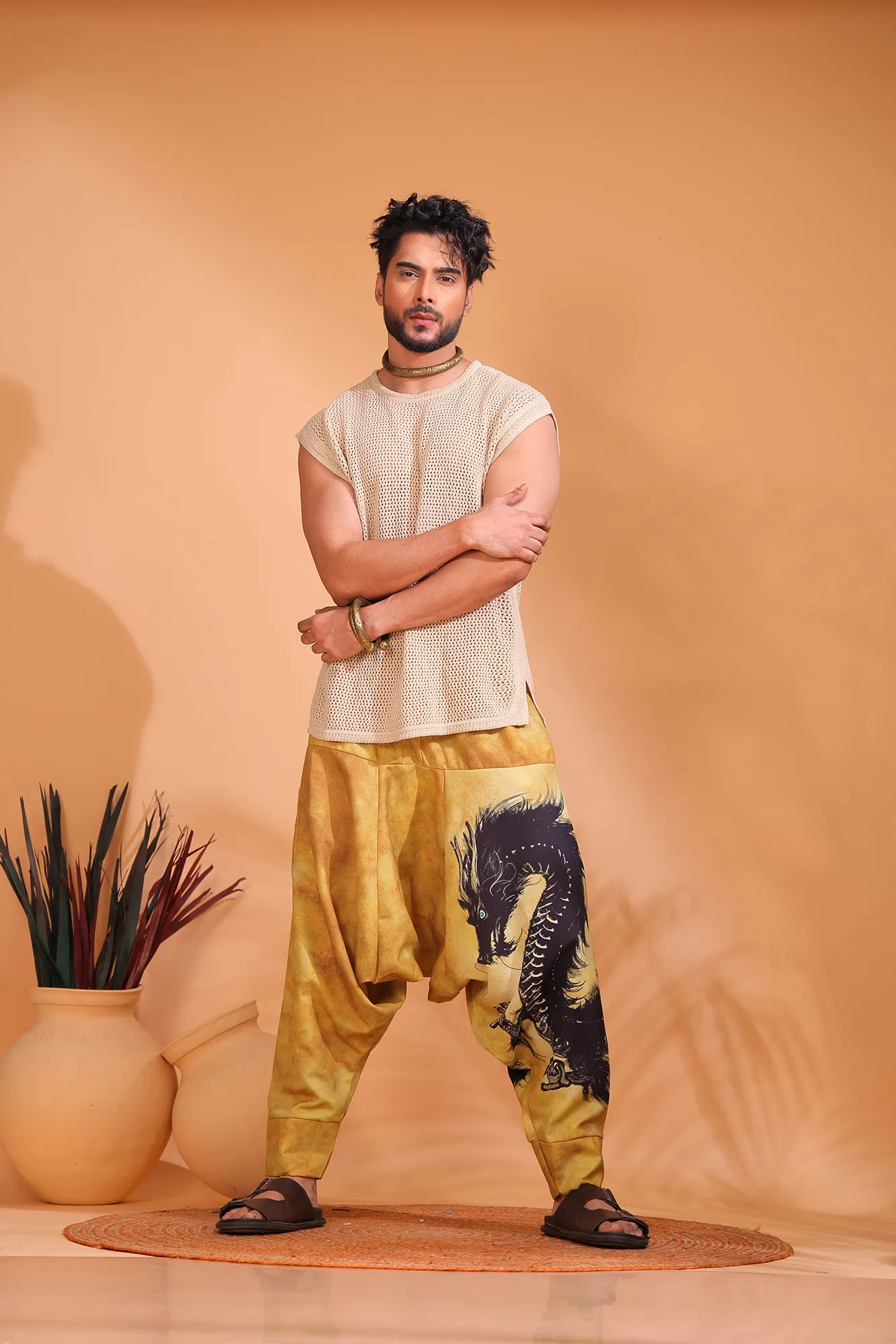 Beige Dragon Unisex Harem Pant