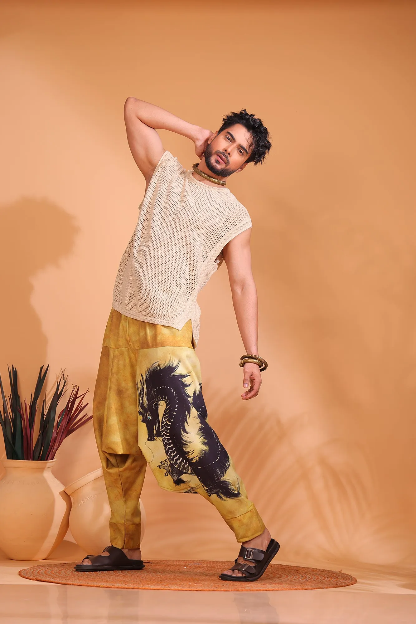 Beige Dragon Unisex Harem Pant