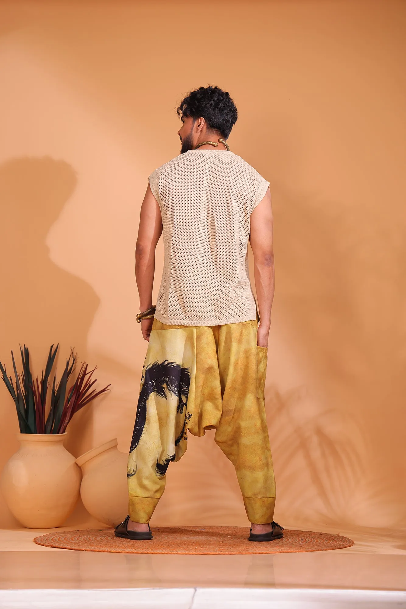 Beige Dragon Unisex Harem Pant