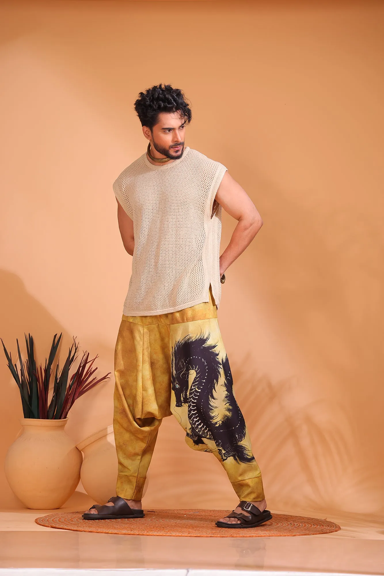 Beige Dragon Unisex Harem Pant