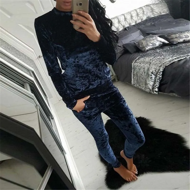 BerryBetty - Autumn Velvet Tracksuit Women Sets Two Piece Winter Velour Tracksuit Ladies Sweat Suit 2 Piece Outfits For Women Sweatshirt