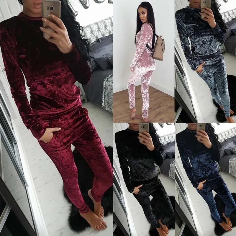 BerryBetty - Autumn Velvet Tracksuit Women Sets Two Piece Winter Velour Tracksuit Ladies Sweat Suit 2 Piece Outfits For Women Sweatshirt