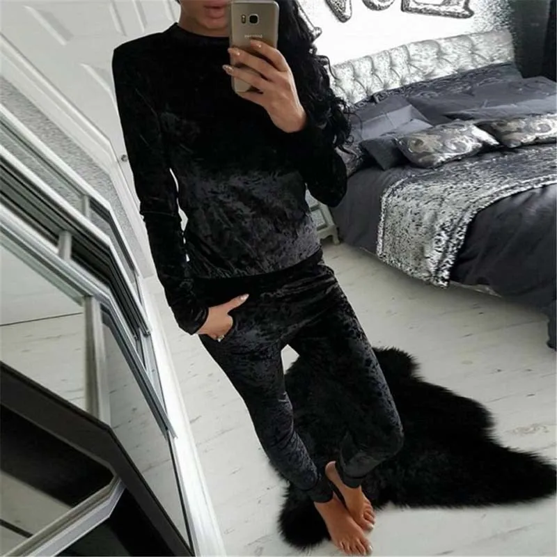 BerryBetty - Autumn Velvet Tracksuit Women Sets Two Piece Winter Velour Tracksuit Ladies Sweat Suit 2 Piece Outfits For Women Sweatshirt