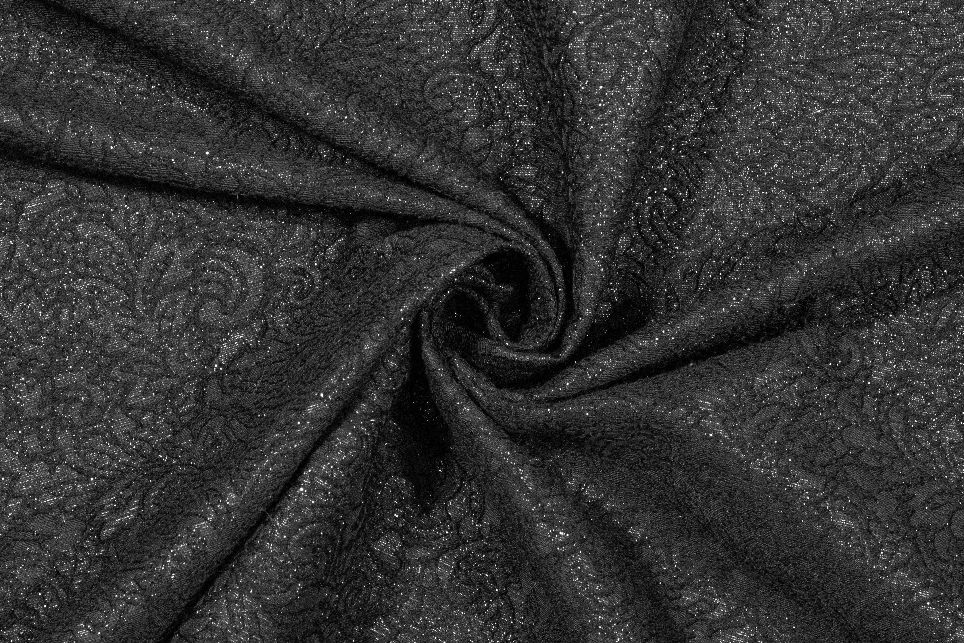 Black Metallic Floral Italian Wool Brocade