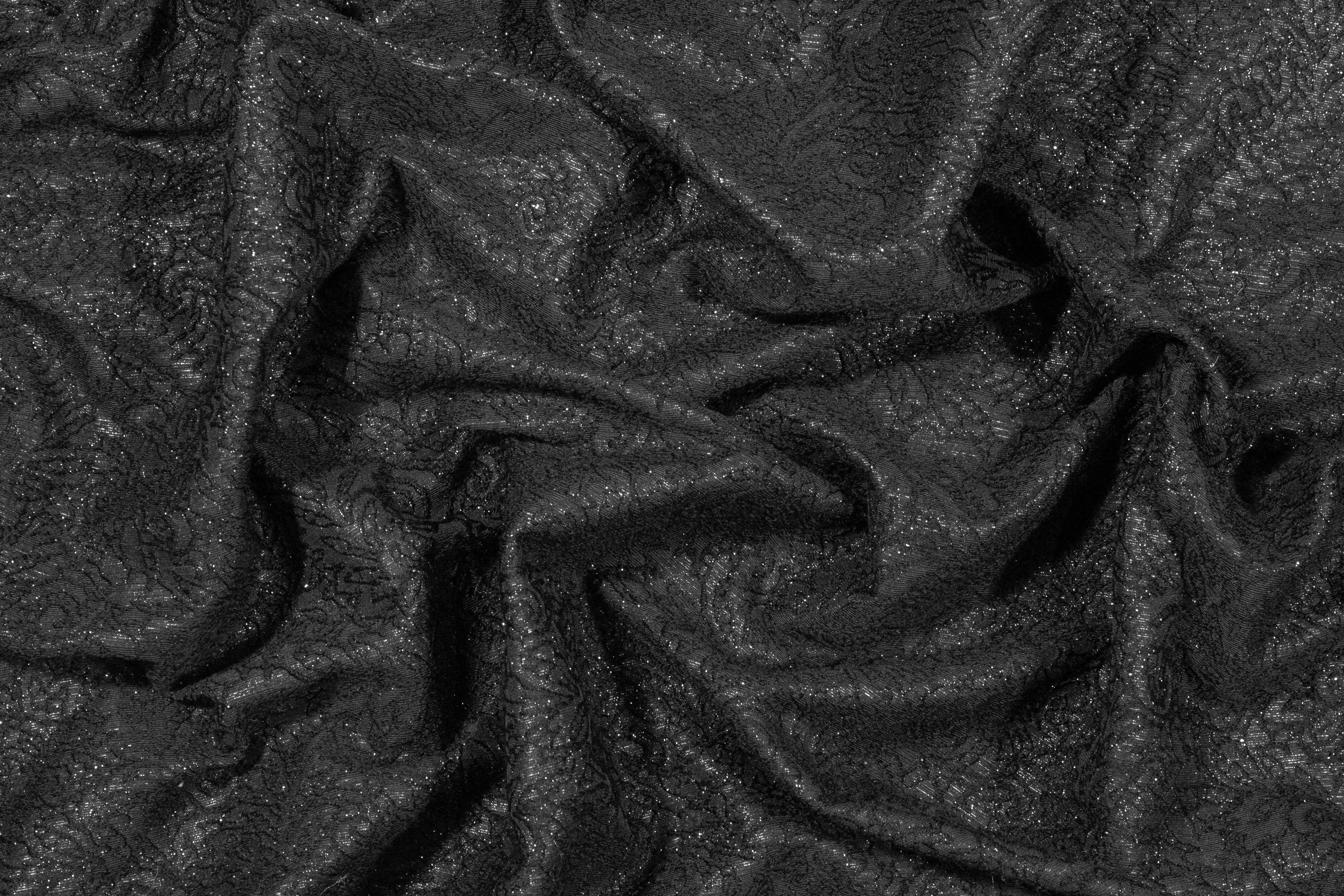 Black Metallic Floral Italian Wool Brocade