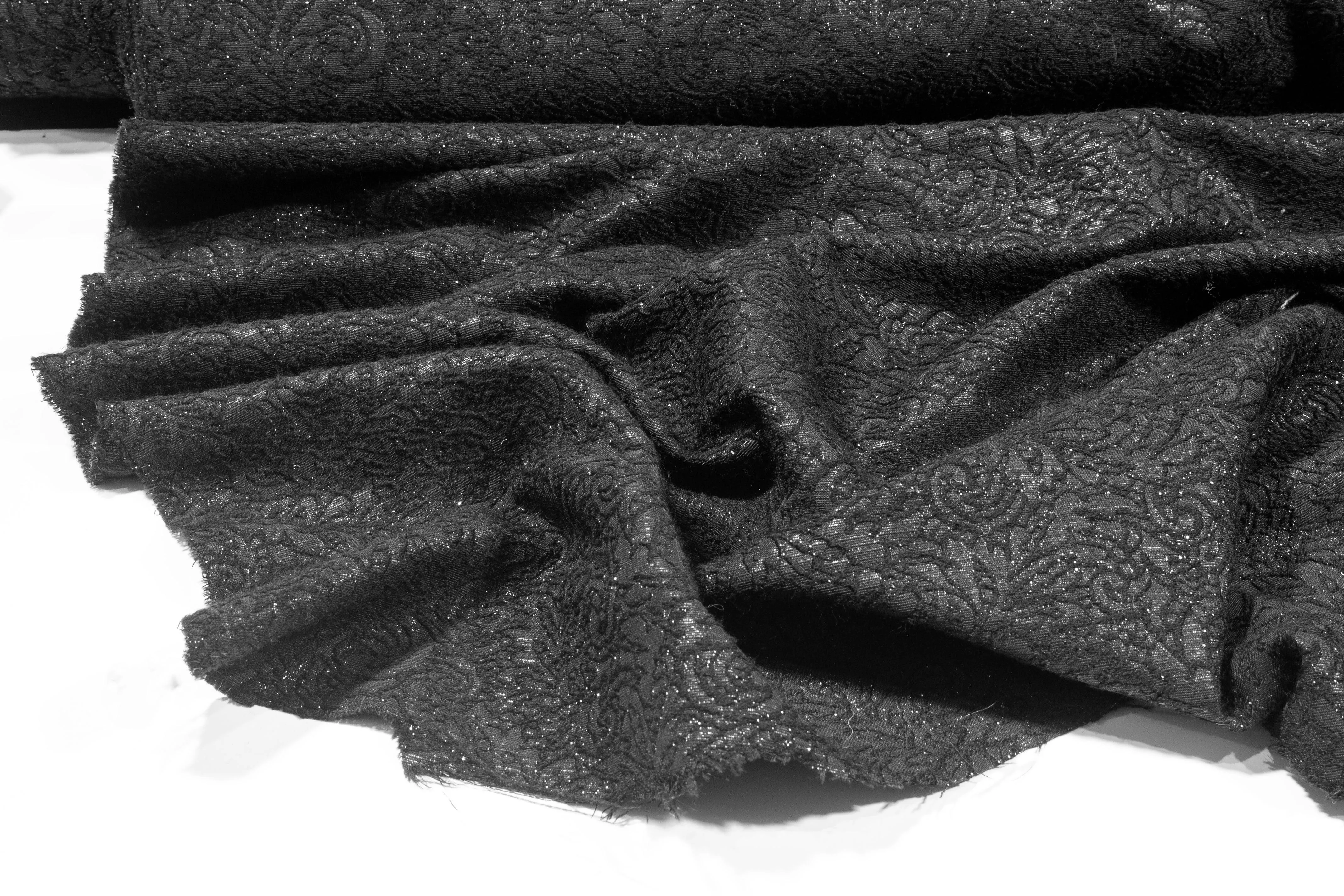 Black Metallic Floral Italian Wool Brocade