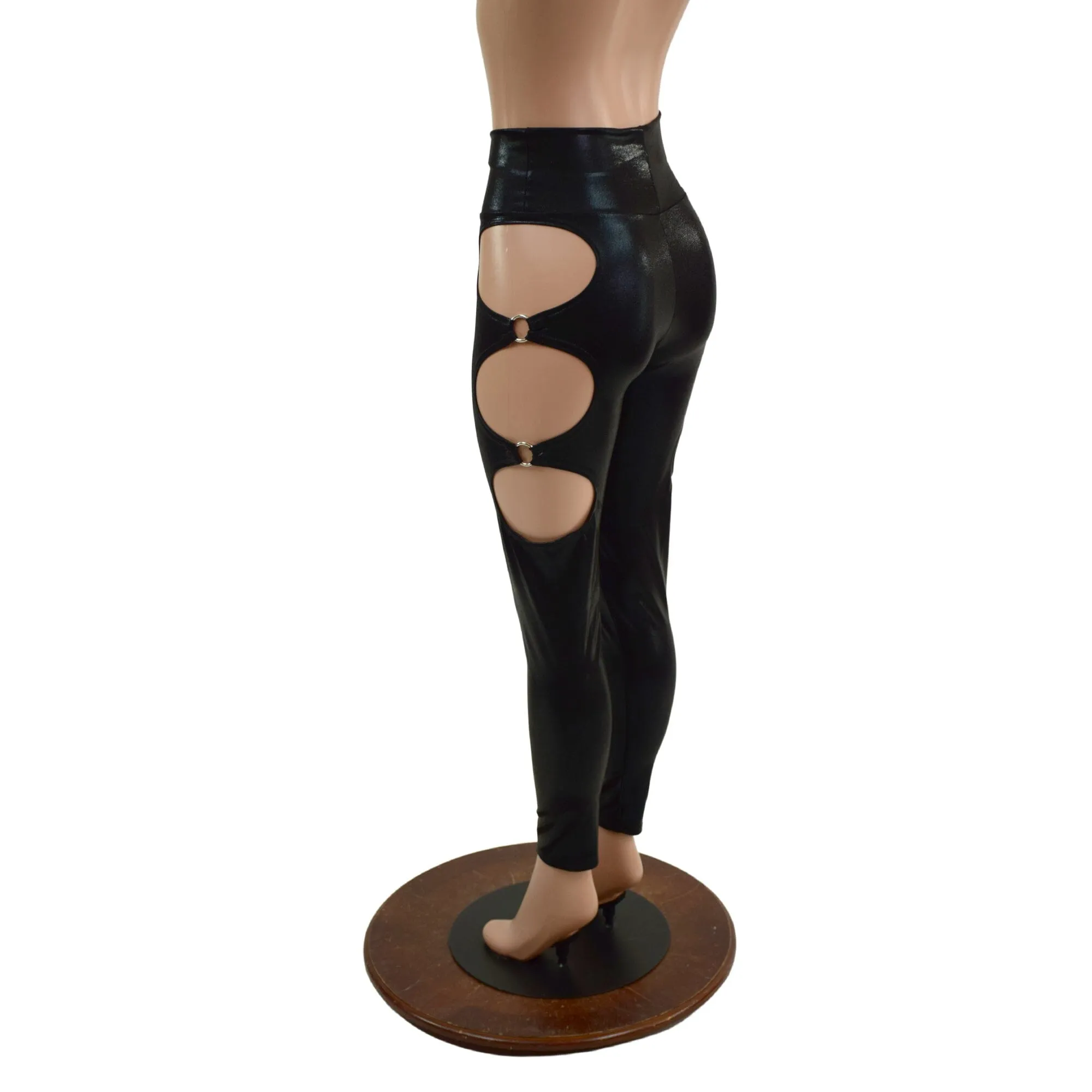 Black Mystique High Waist Leggings with O-Ring Cutouts