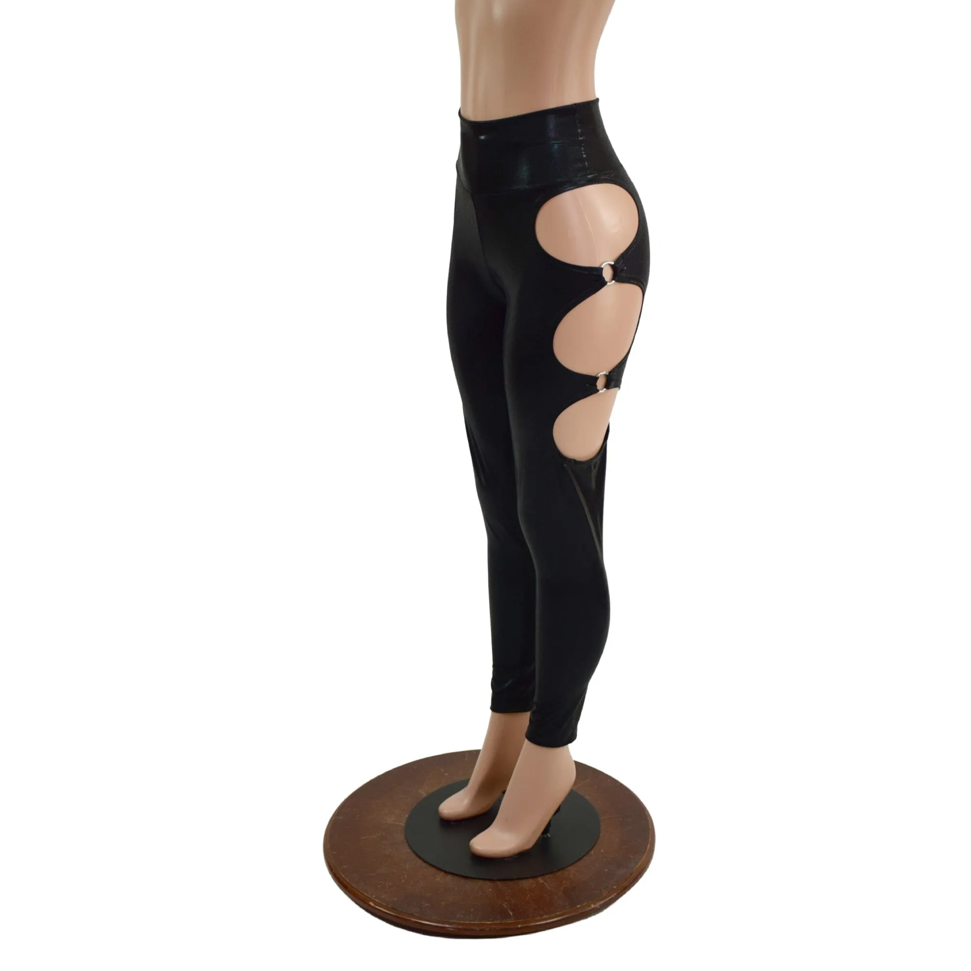 Black Mystique High Waist Leggings with O-Ring Cutouts