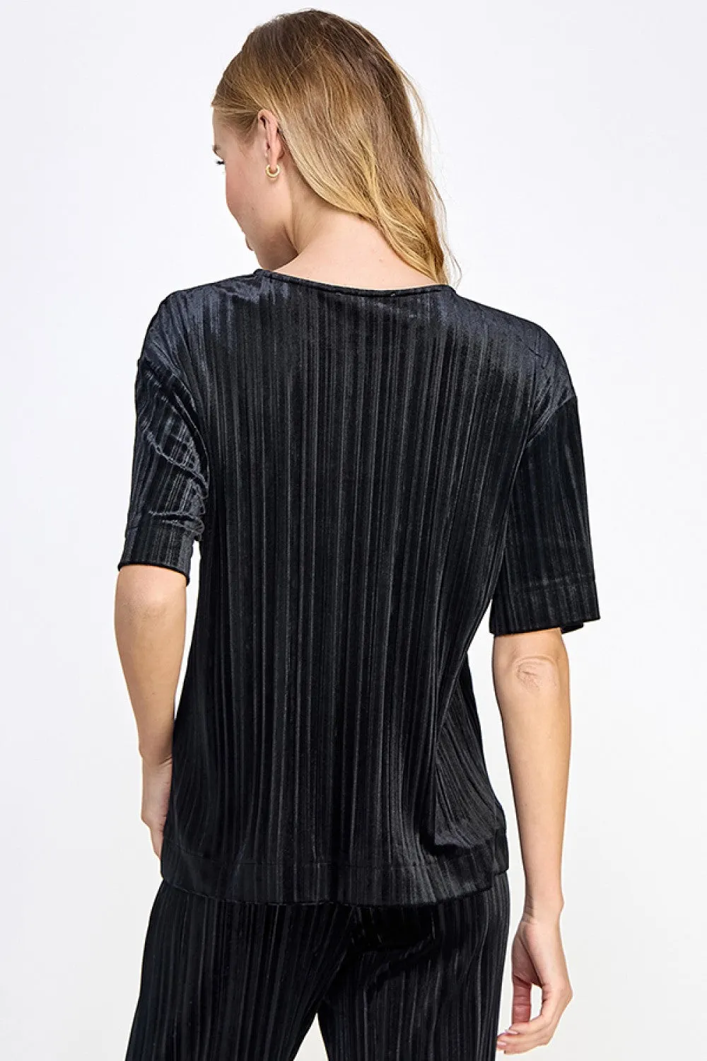 Black Pleated Velvet Top