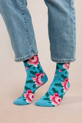 Bleuforêt Flowers Cashmere Sock Blue