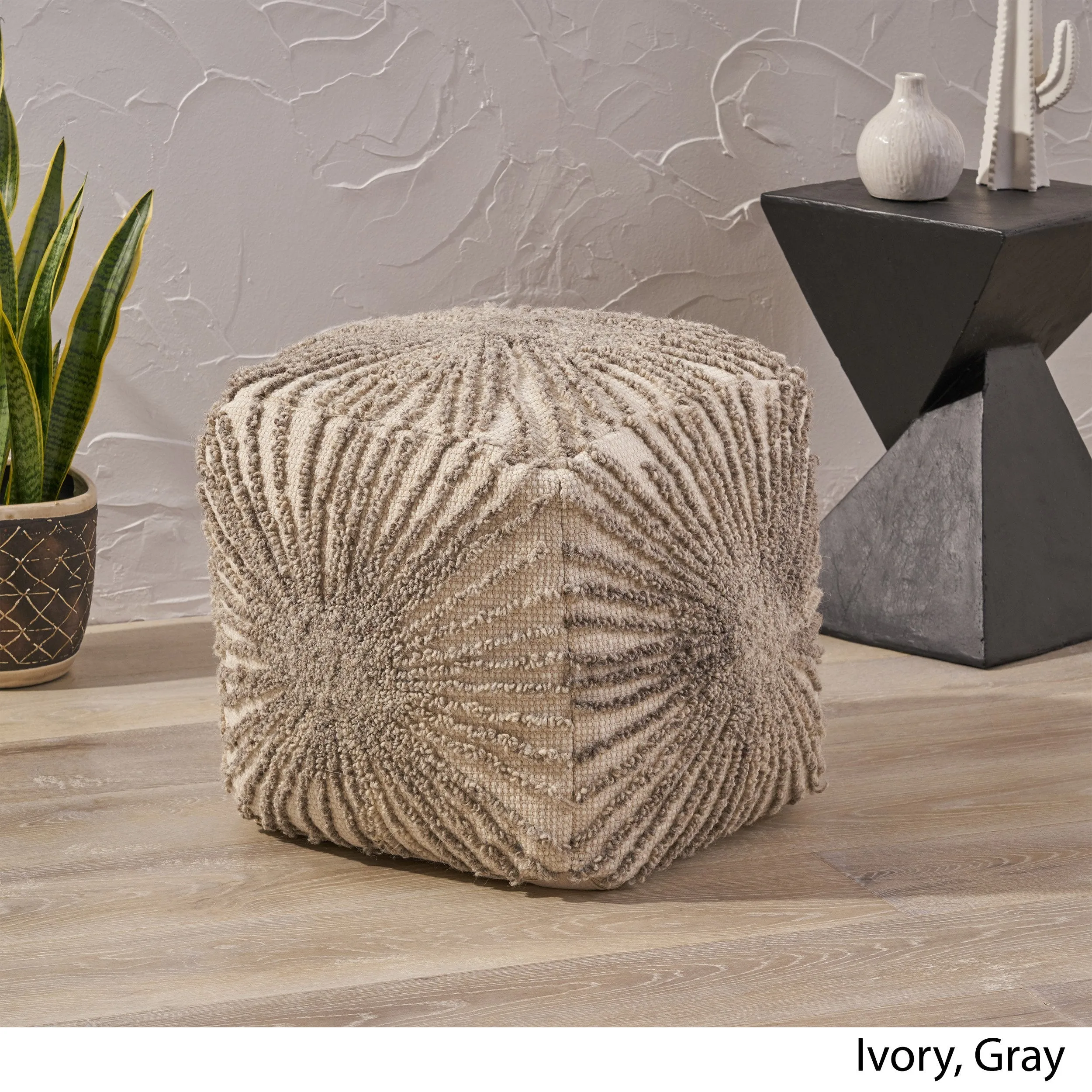 Boho Wool and Cotton Ottoman Pouf - NH023903