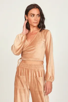 Camel Velour Surplice Top