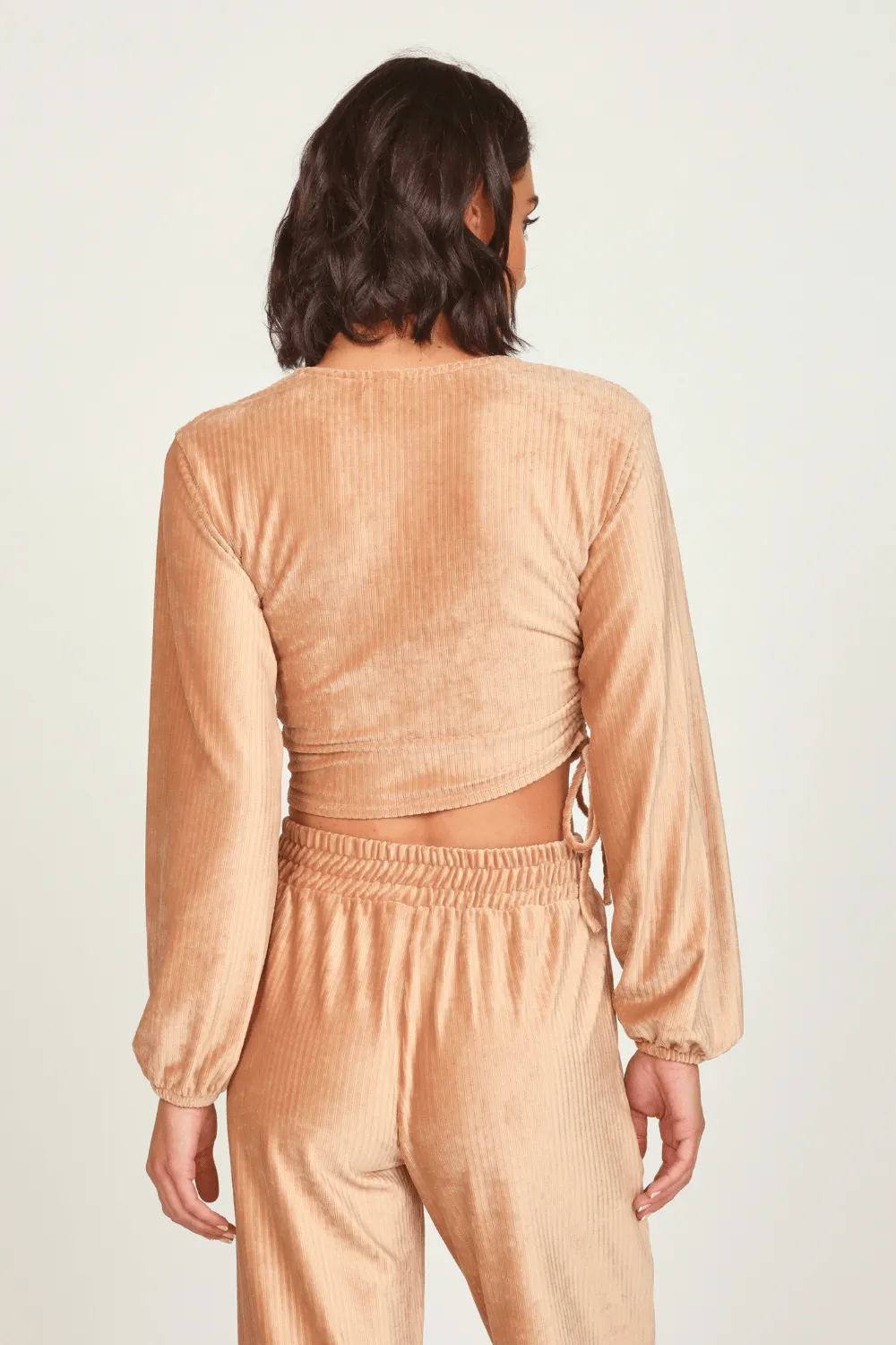 Camel Velour Surplice Top