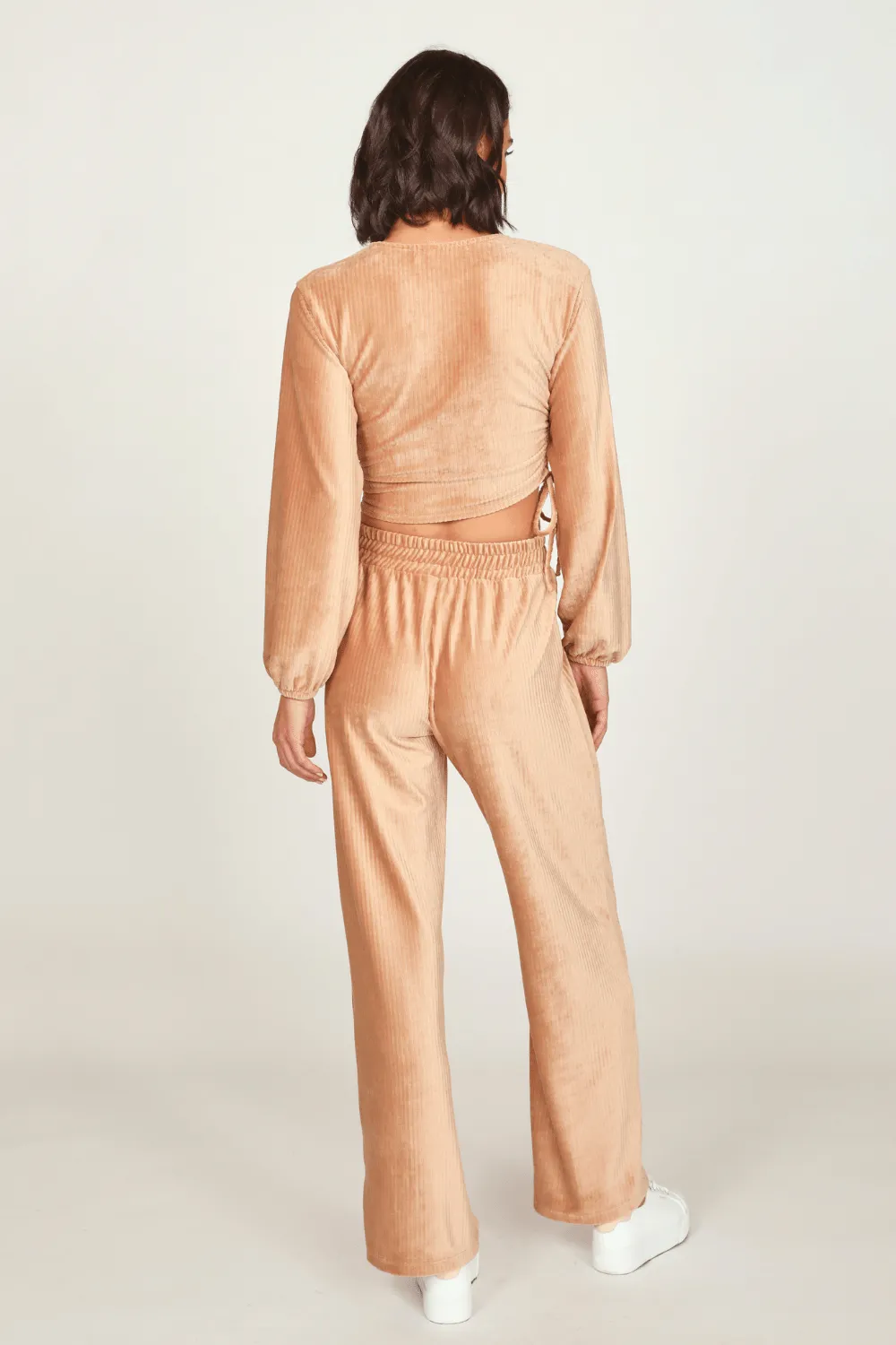 Camel Velour Surplice Top