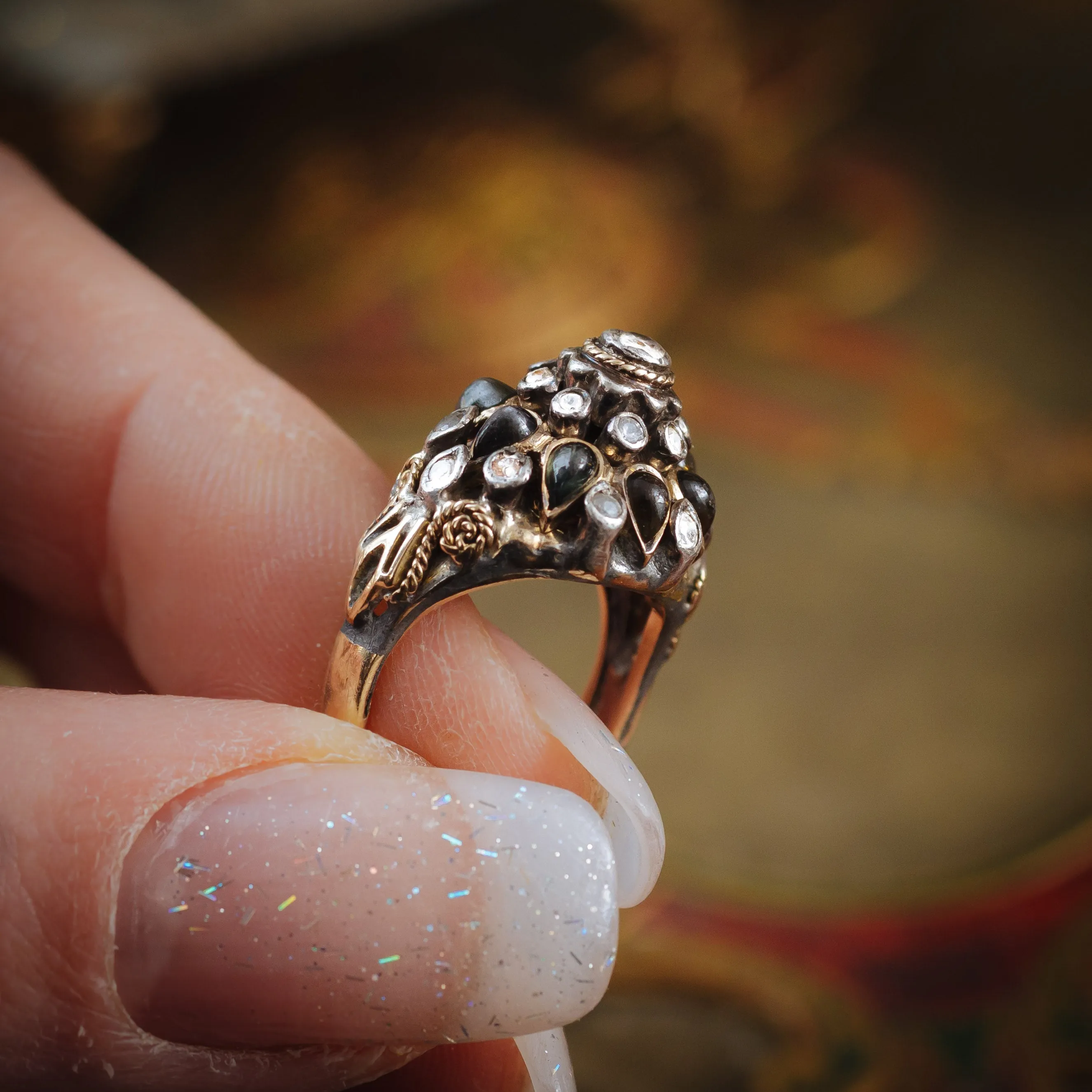 Captivating Vintage Black Star Sapphire Thai Princess Harem Ring