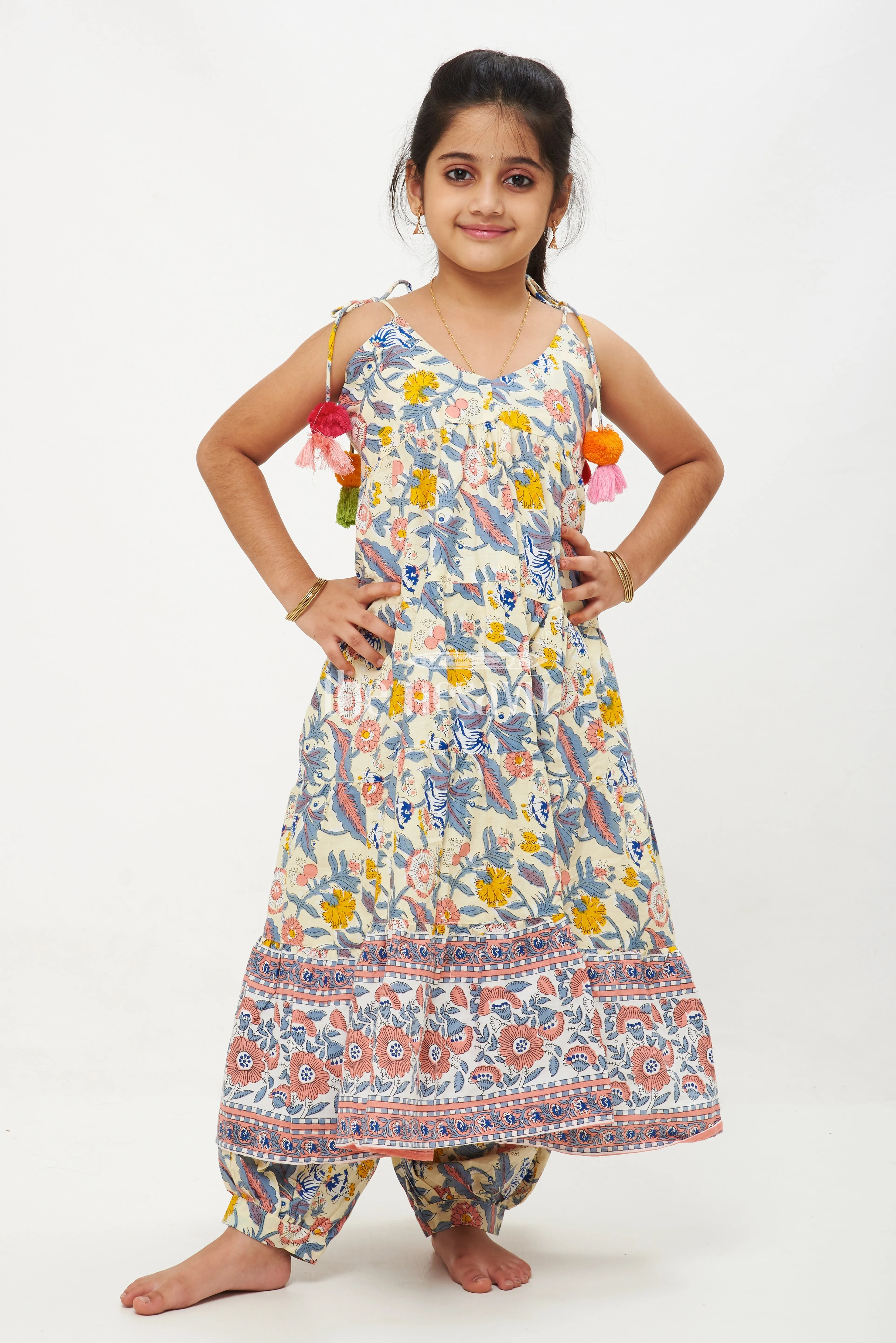 Charming Two-Piece Pure Cotton Dress for Girls with Jaipur Hand Block Print