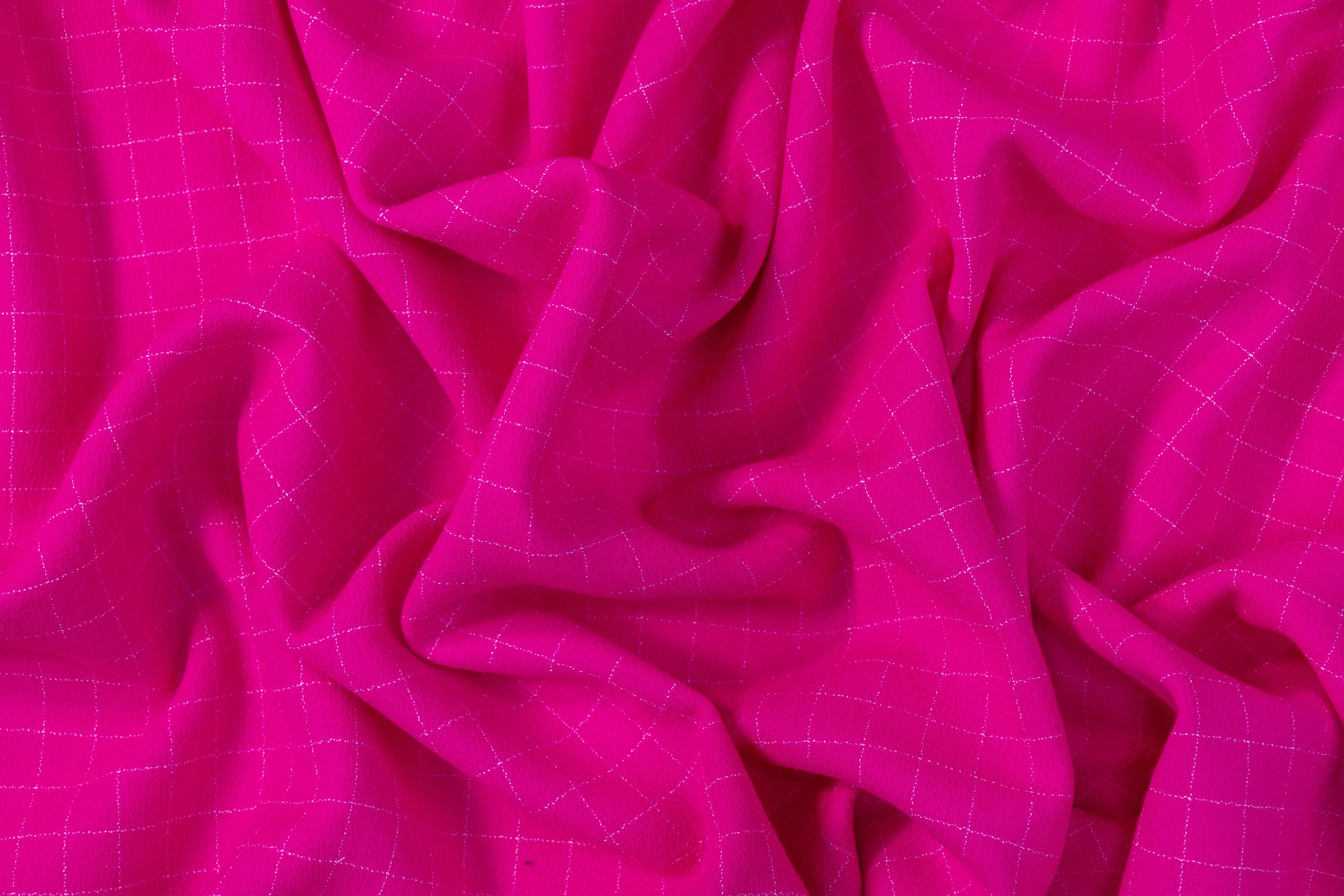 Checked Italian Double Wool Crepe - Magenta