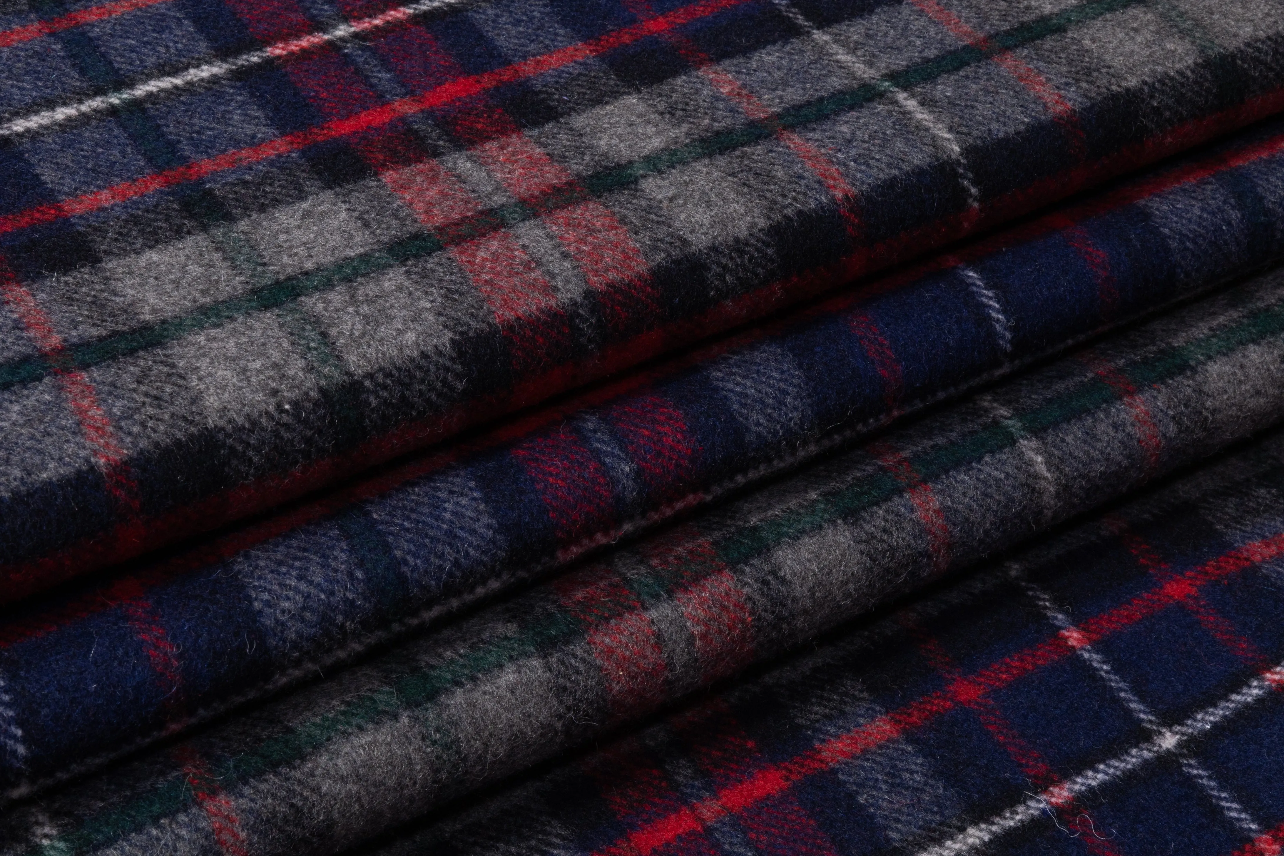 Checked Italian Poly Wool Coating - Navy / Red / Gray