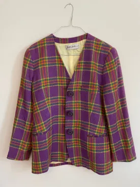 Checkered Purple Wool Blend Blazer