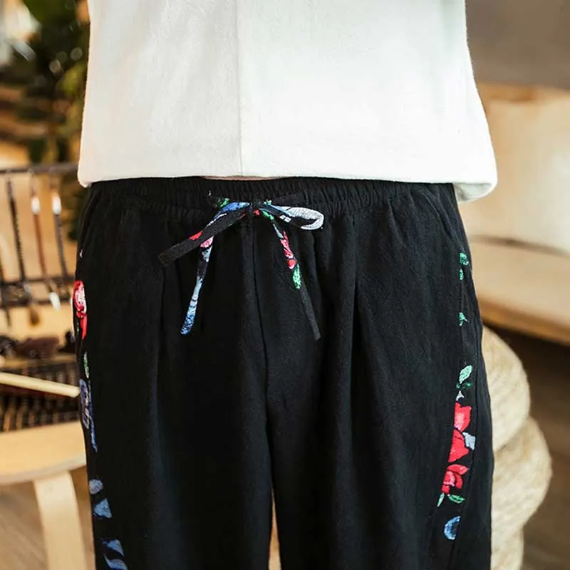 Colorblock Linen Harem Wide Pants