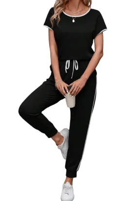 Contrast Trim Round Neck Top and Pants Set