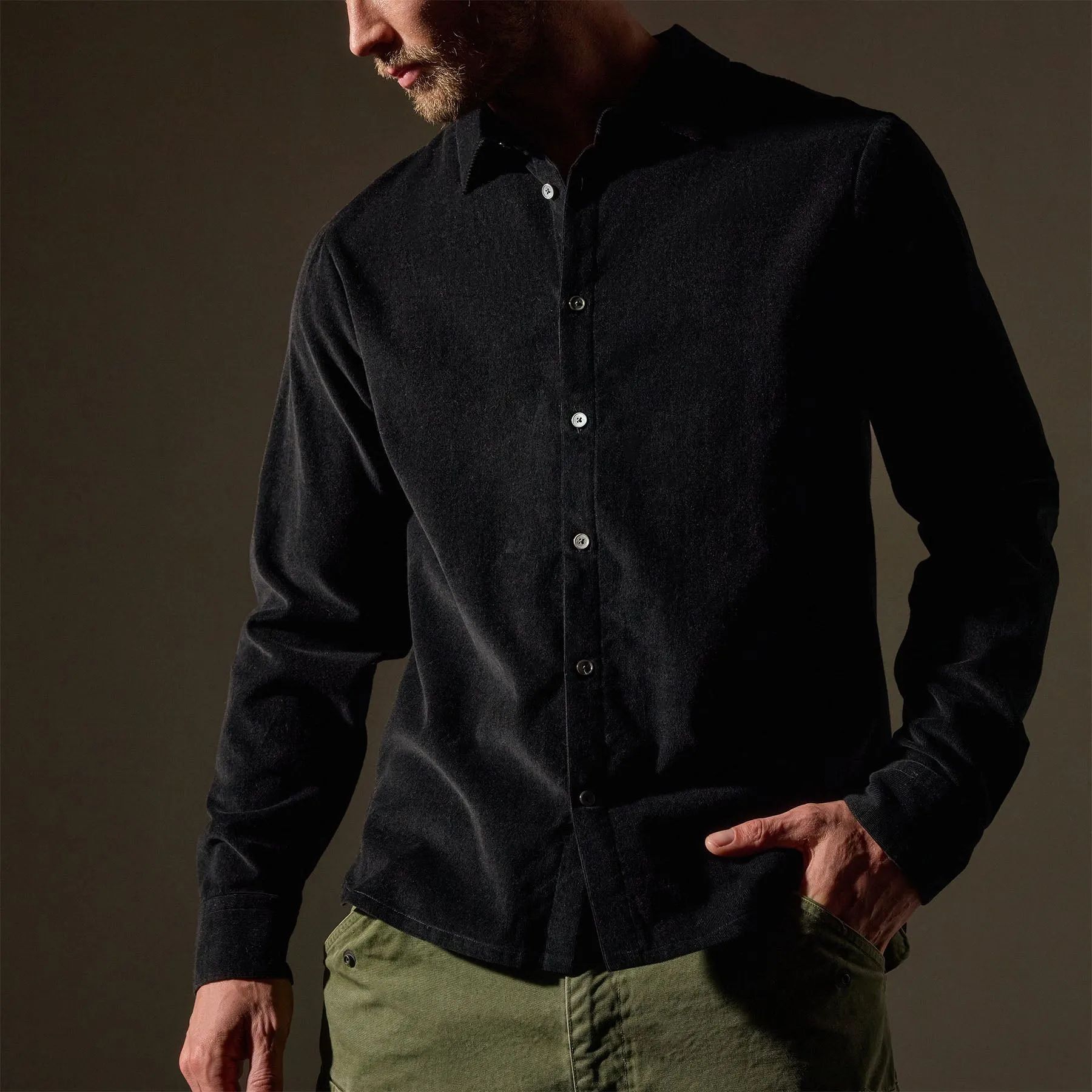 Cotton Cashmere Corduroy Shirt - Black