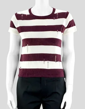 Enza Costa Burgundy Striped Sweater Short Sleeve X-Small