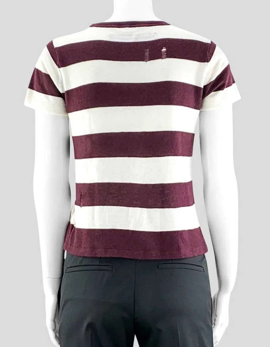 Enza Costa Burgundy Striped Sweater Short Sleeve X-Small