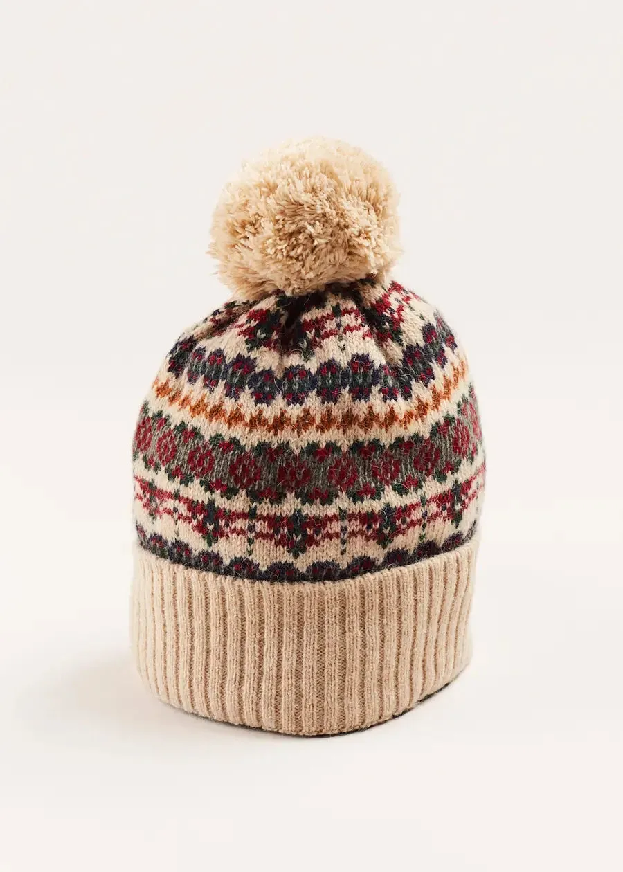 Fair Isle Knitted Hat in Camel (S-L)