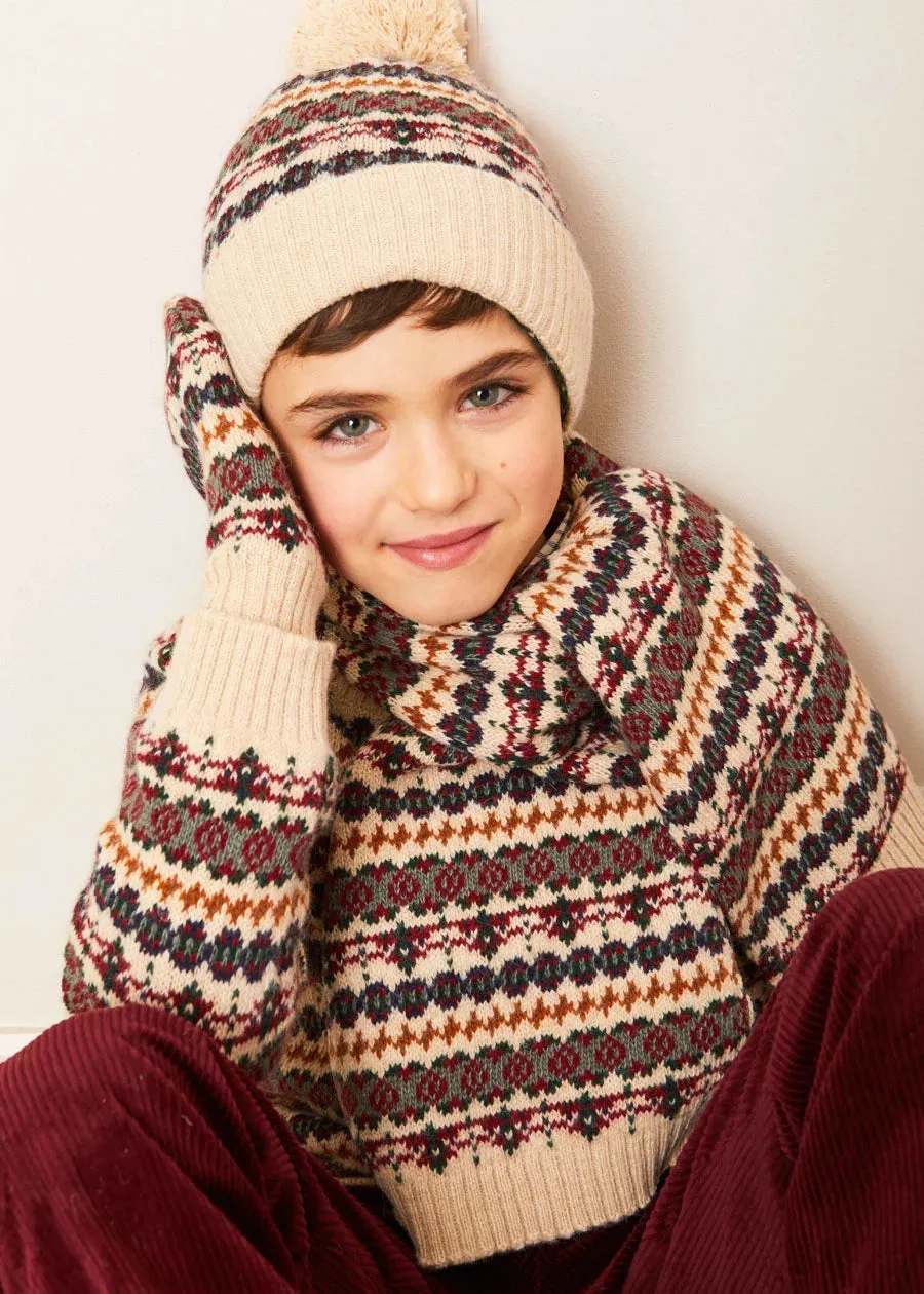 Fair Isle Knitted Hat in Camel (S-L)