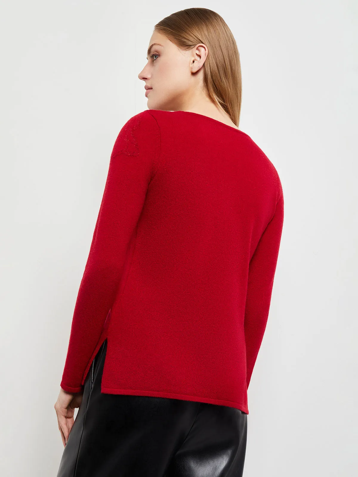 Floral Shimmer Cashmere Tunic, Classic Red