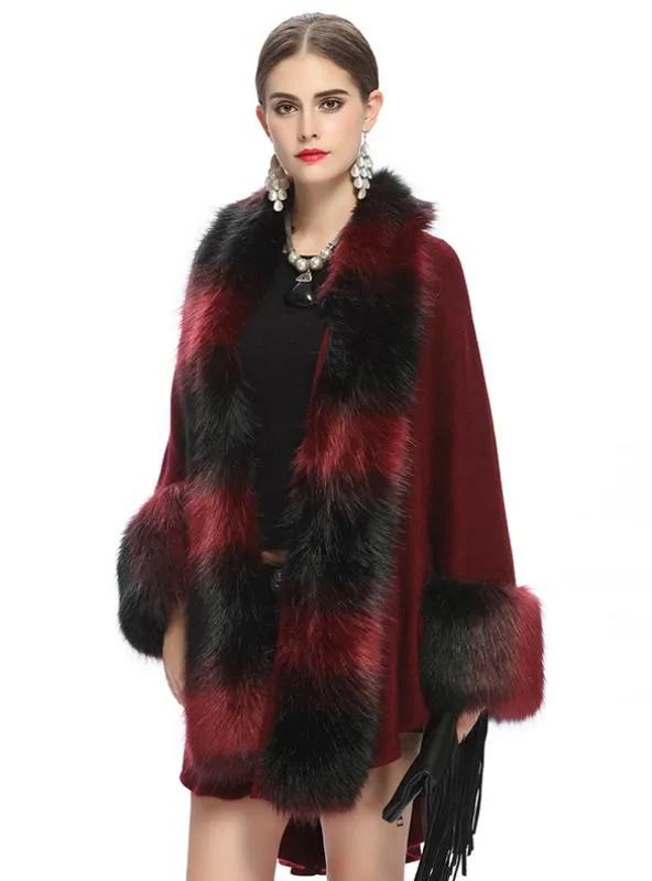 FOX LLIKE FUR COLLAR KNITTED CARDIGAN SHAWL COAT